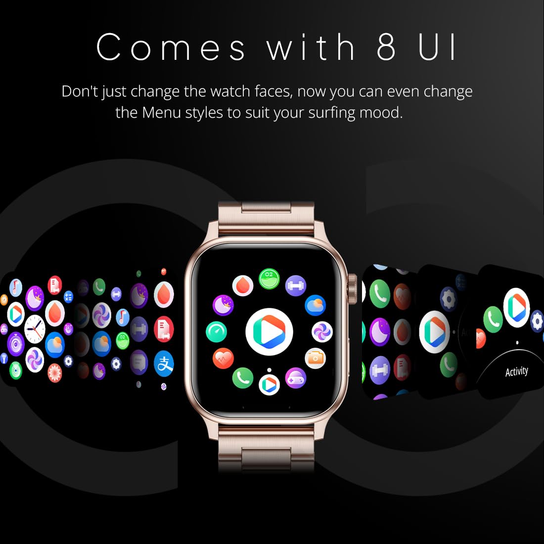 Fire-Boltt Rise Luxe Stainless Steel Luxury, 47mm (1.85) Display Bluetooth Calling, Rotating Crown, AI Voice Assistant, 120 Sports Modes, Neon UI, Stainless Steel Straps, SpO2 (Rose Gold)