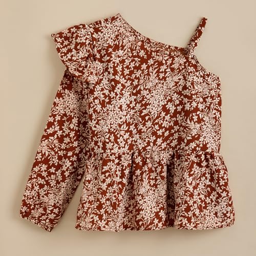 Hopscotch Girls Balloon Sleeves Brown 2-Pc Floral Blouse & Leggings (14-15 Years)