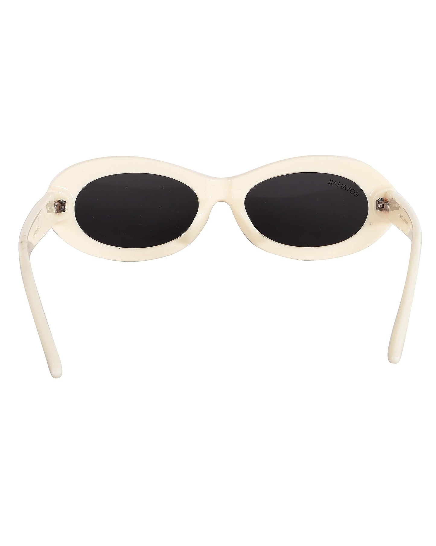 Royaltail Oval Retro Shape Sunglasses Cream Frame & Black Glass Unisex 100% UV Protected | For Men & Women | For Protection, Safety, Party, Styling