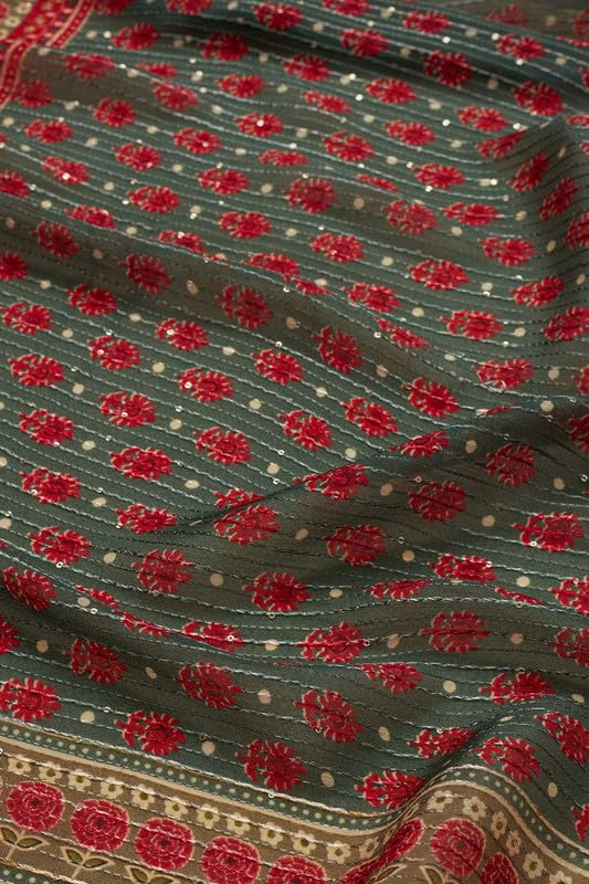 Soch Womens Grey Viscose Blend Floral Print Dupatta with Sequins