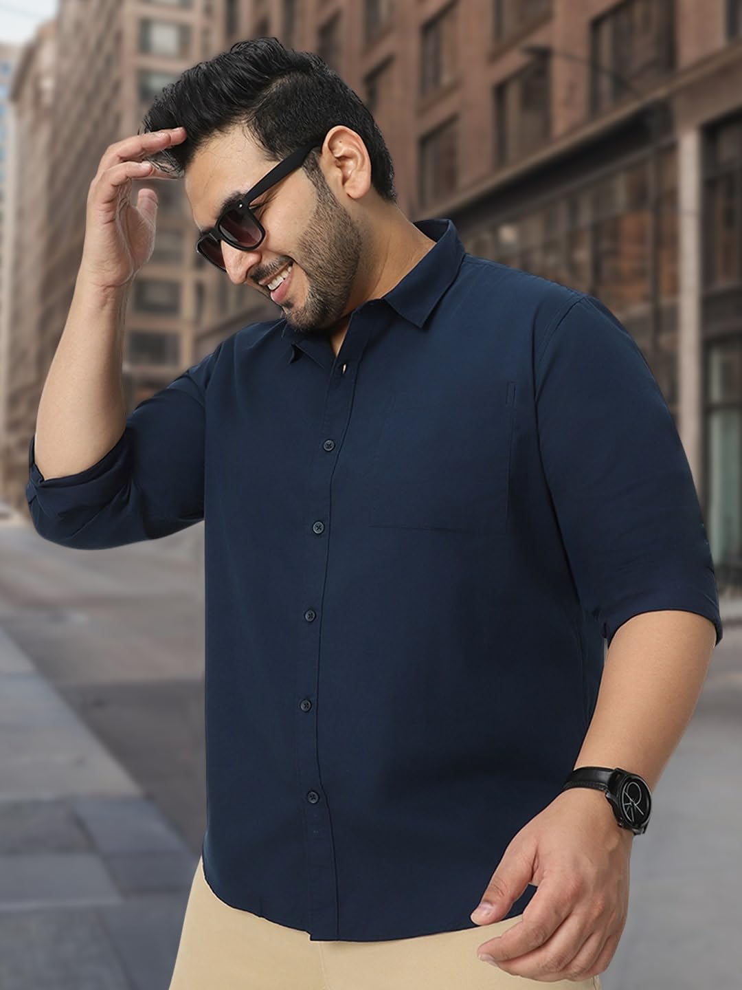 Urbano Plus Men's Navy Cotton Full Sleeve Regular Fit Casual Solid Shirt (plusshirtsolregp-01-navy-5xl)