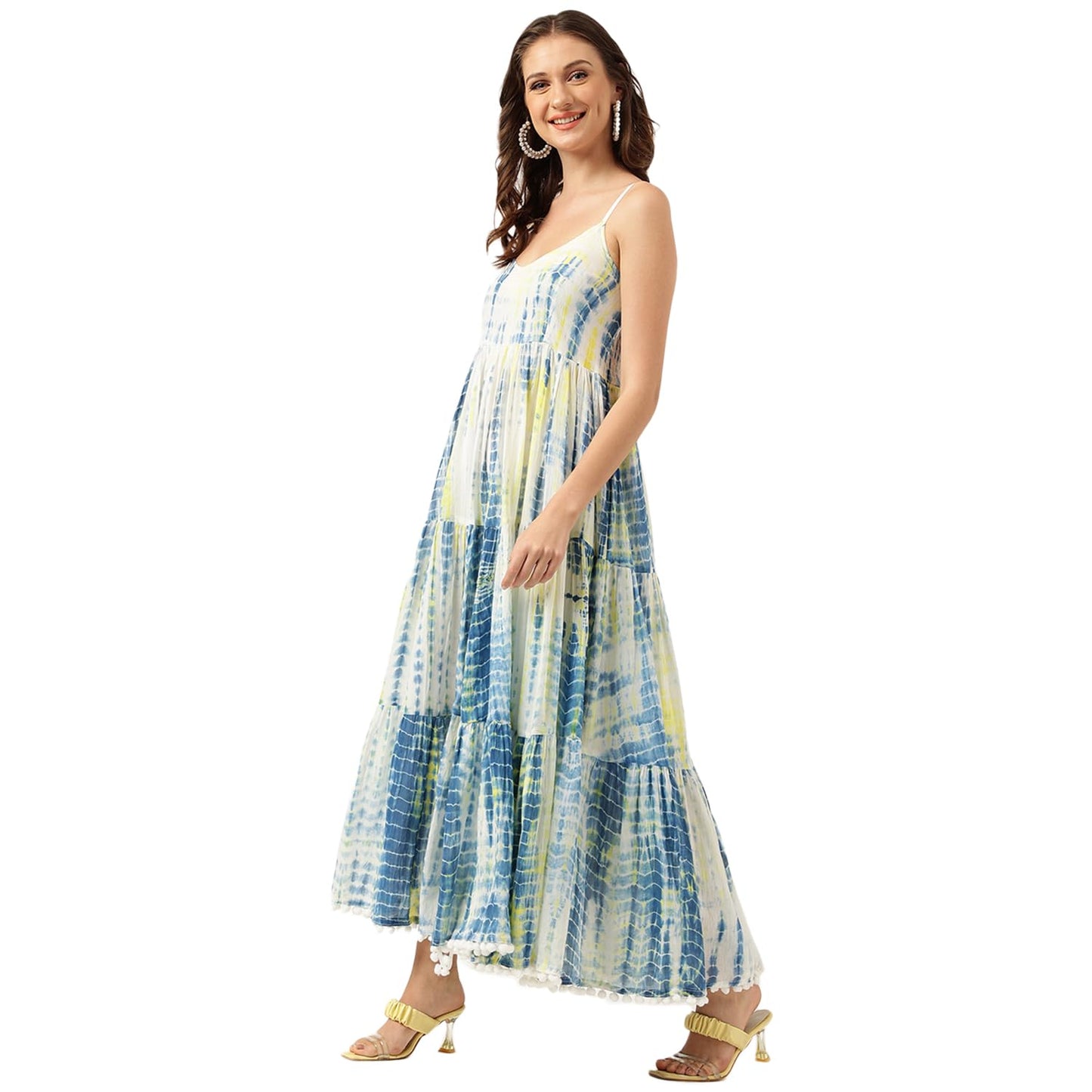 Divena Tie Dye Printed A-line Dress Blue