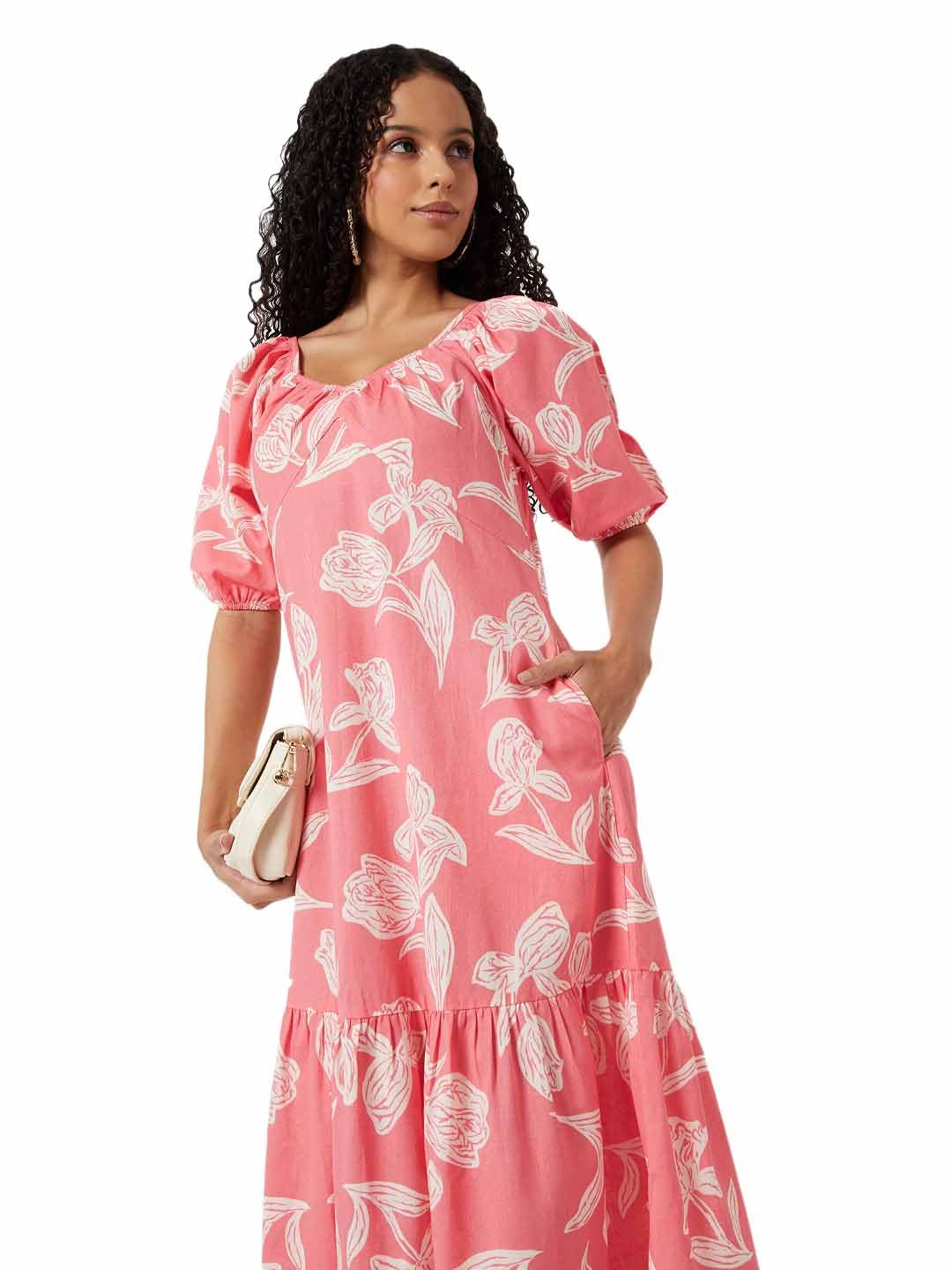 Max Women's Cotton A-Line Below The Knee Dress (NP59004_Pink