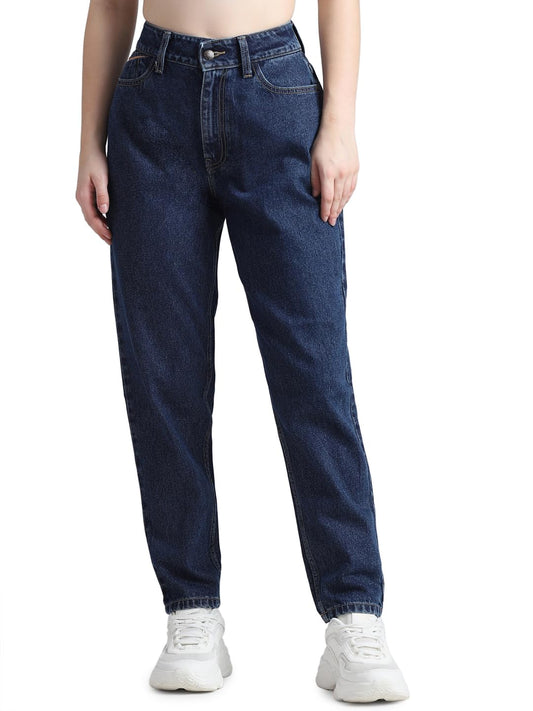 ONLY Women Solid Cotton Boyfriend Fit High Rise Blue Jeans
