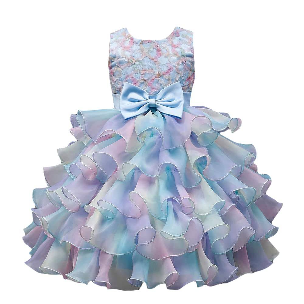 Hopscotch Girls Polyester-Blend Solid Party Knee-Length Fit And Flare Dress in Blue Color for Ages 7-8 Years (ZHG-4183894)