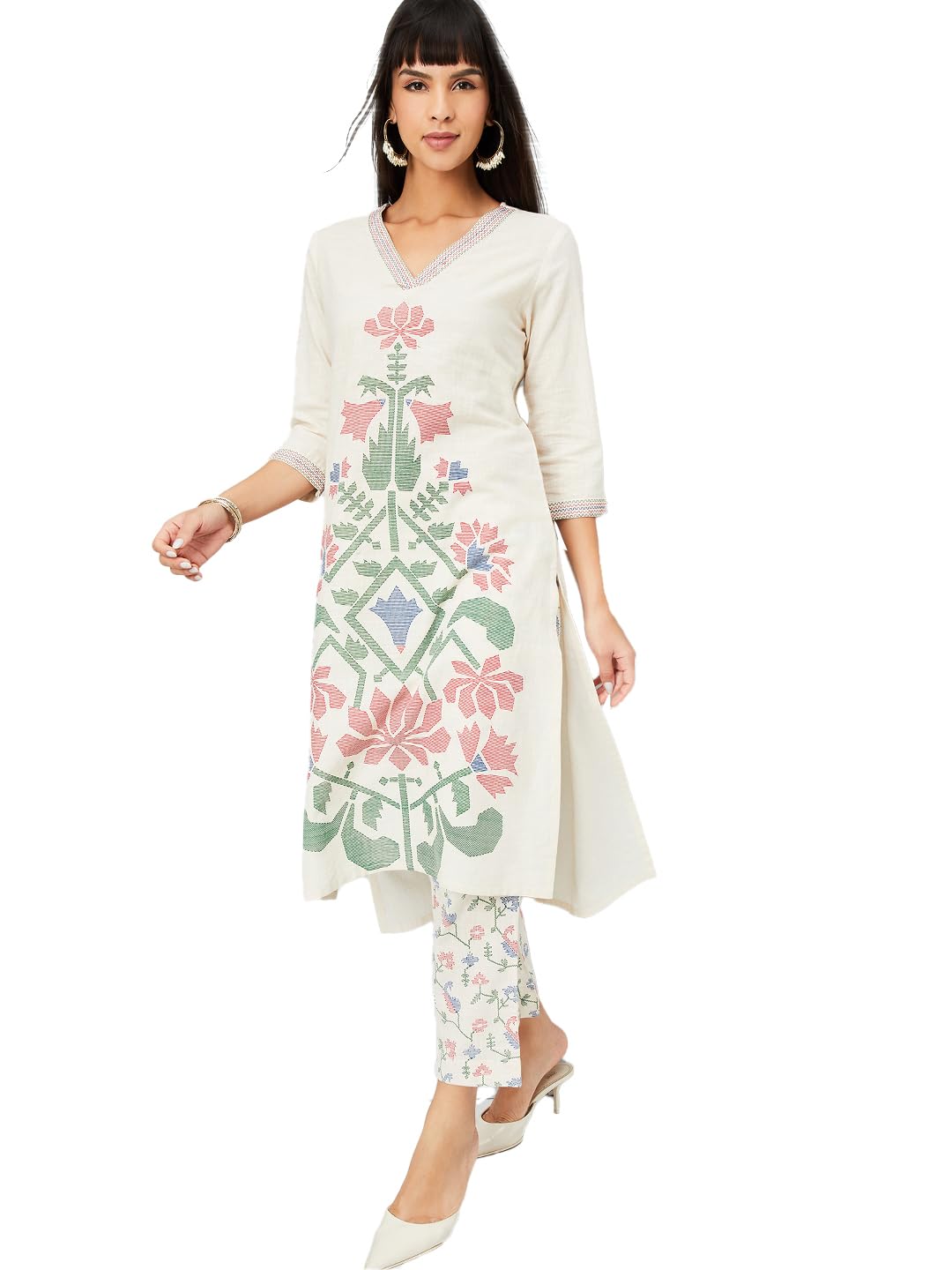 Max Women's Cotton Blend Kurta Set (CTKST54102_Off White