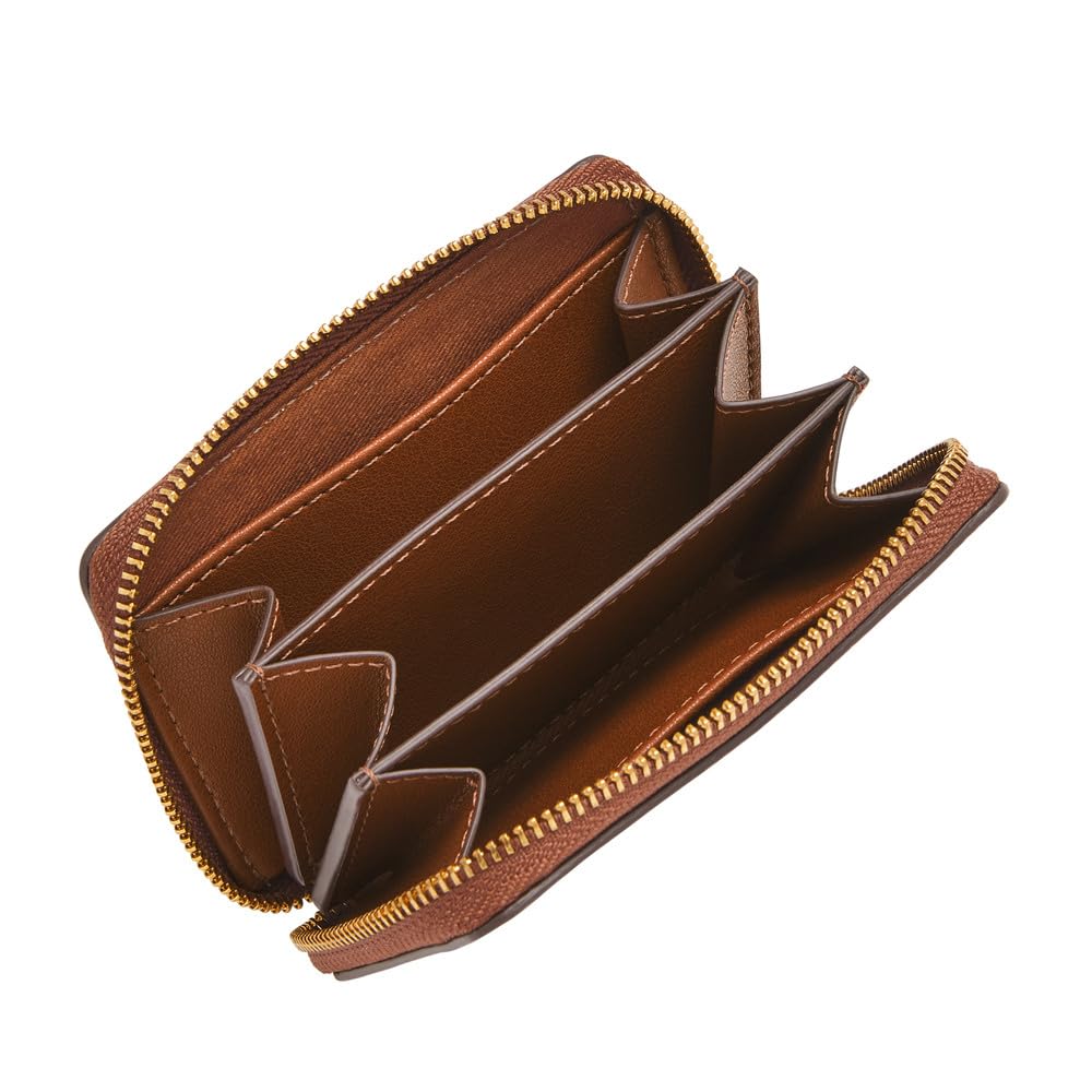 Fossil Women Leather Logan Brown Card Case Wallet Sl10045200