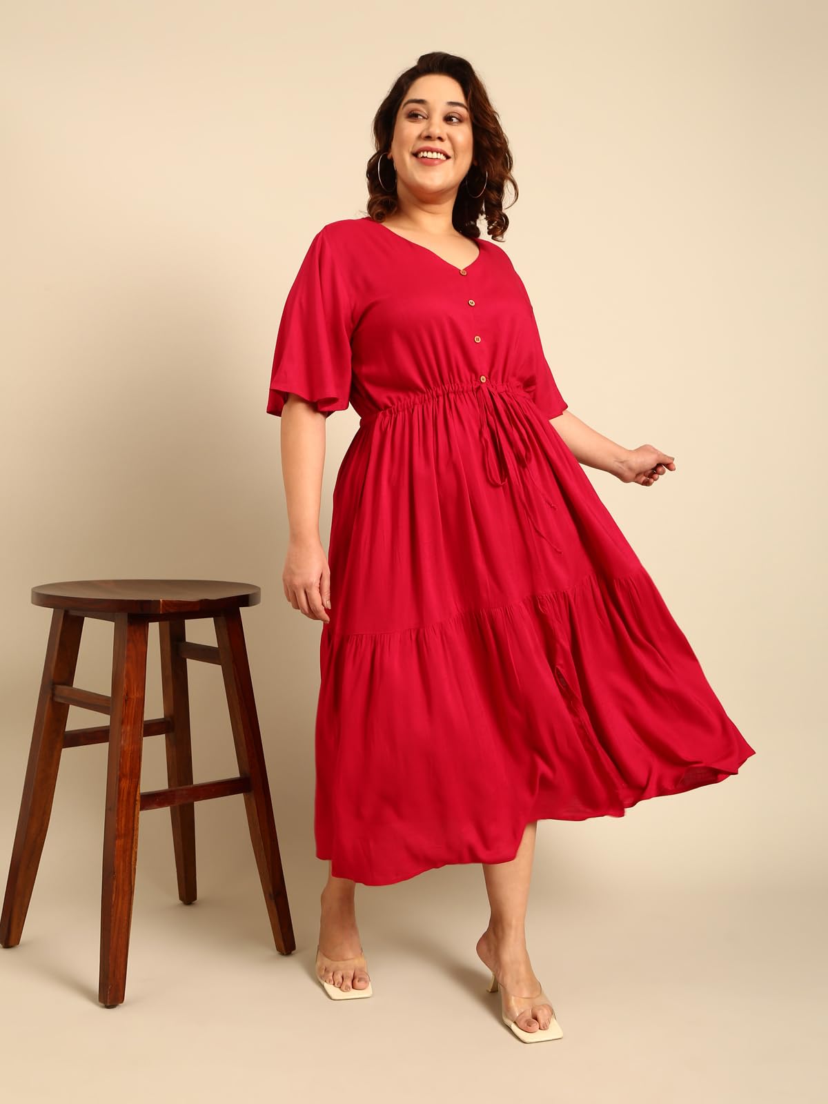 The Pink Moon Women's Maxi Plus Size Fit & Flare Solid Pink Dress - (DRS_Block_DPINK_Pink_6XL)