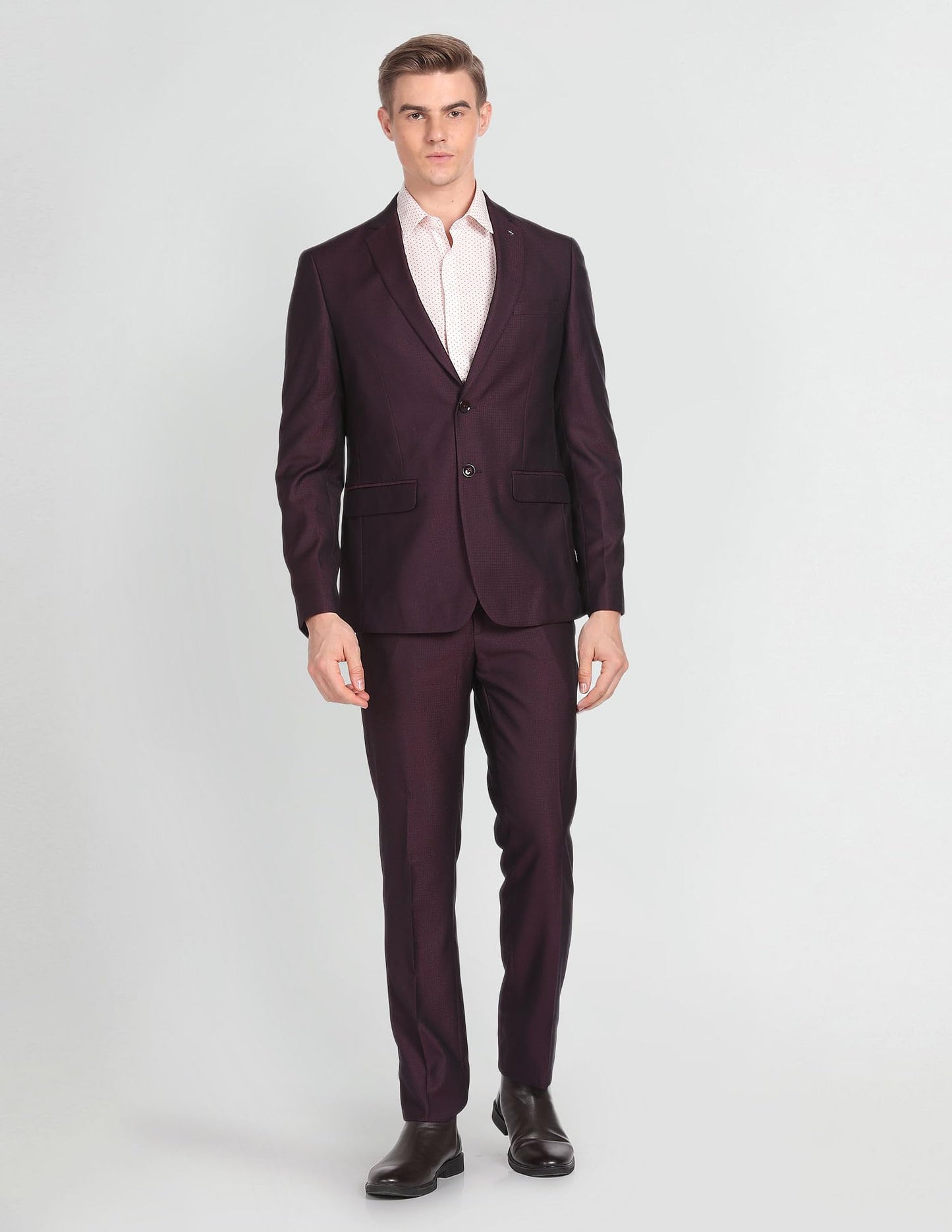 Arrow Men's Polyester Double Breasted Business Suit Pants Set (ARAGSU5600_Maroon