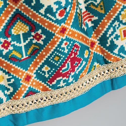 Hopscotch Hoscotch Girls Geometric Green Sleeveless 3 Piece Embroidered Tassel Lehenga Set For Ages (4-5 Years)