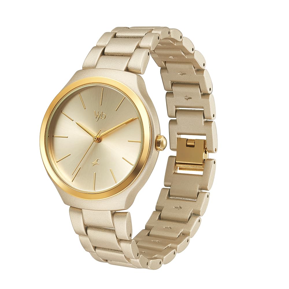 Fastrack Vyb Slayer Quartz Analog Golden Dial Metal Strap Watch for Girls-FV60008YM01W