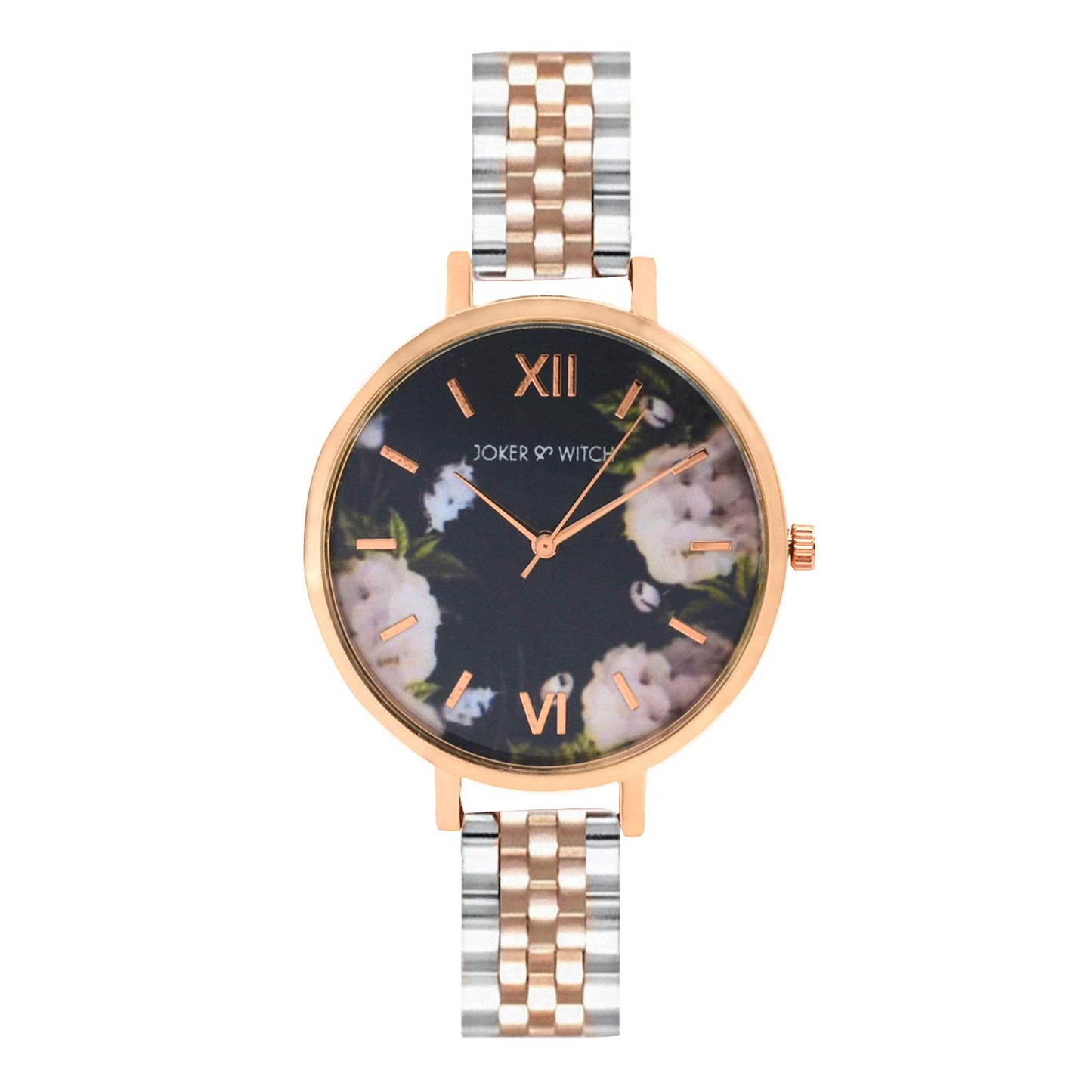 Joker & Witch Stainless Steel Jade Floral Dial Rosegold Analog Watch Bracelet Gift Set For Women, Silver Band