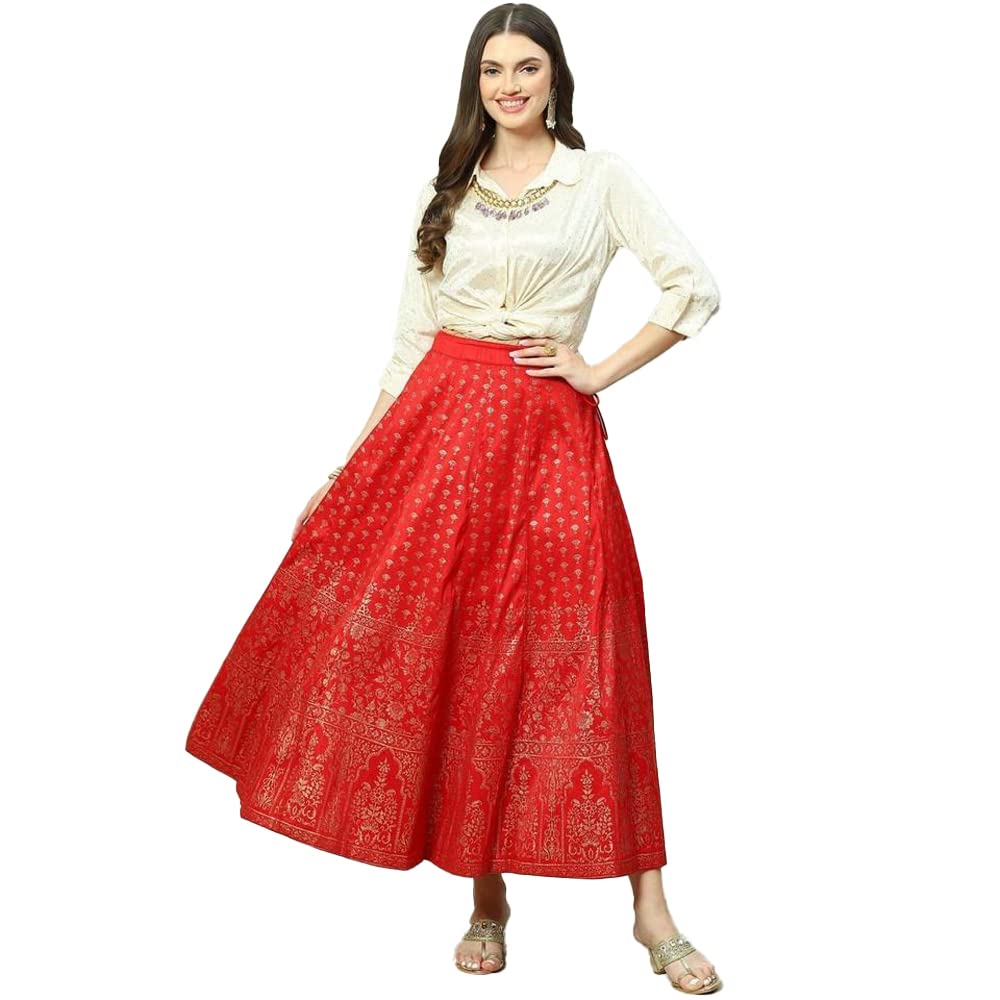 BIBA Women Printed Flared Mix and Match(SKIRTS/T18787_RED_S)