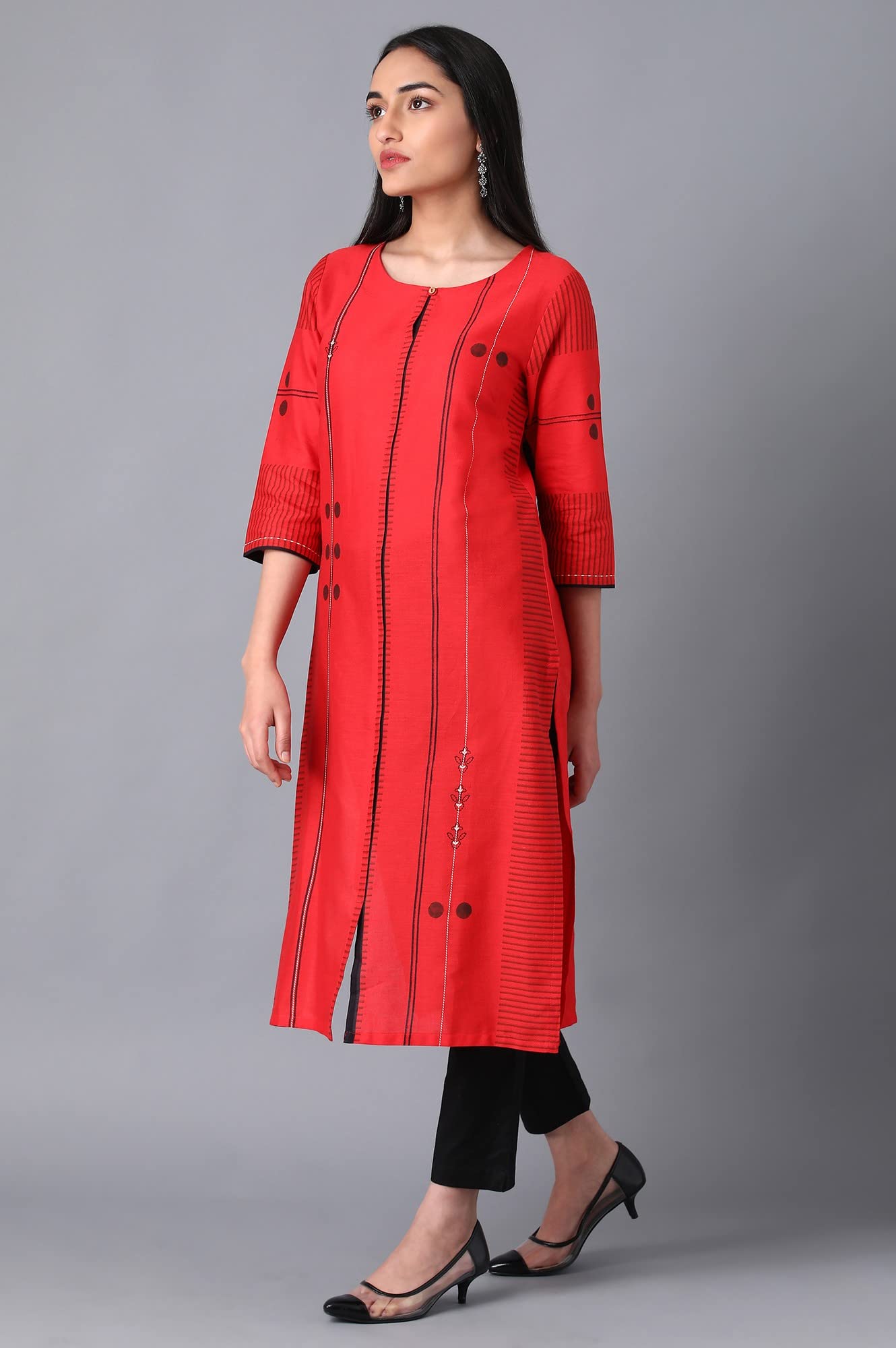 W for Woman Women's Cotton Blend Regular Kurta (22FEW13242-113668_Scarlet Red_L)