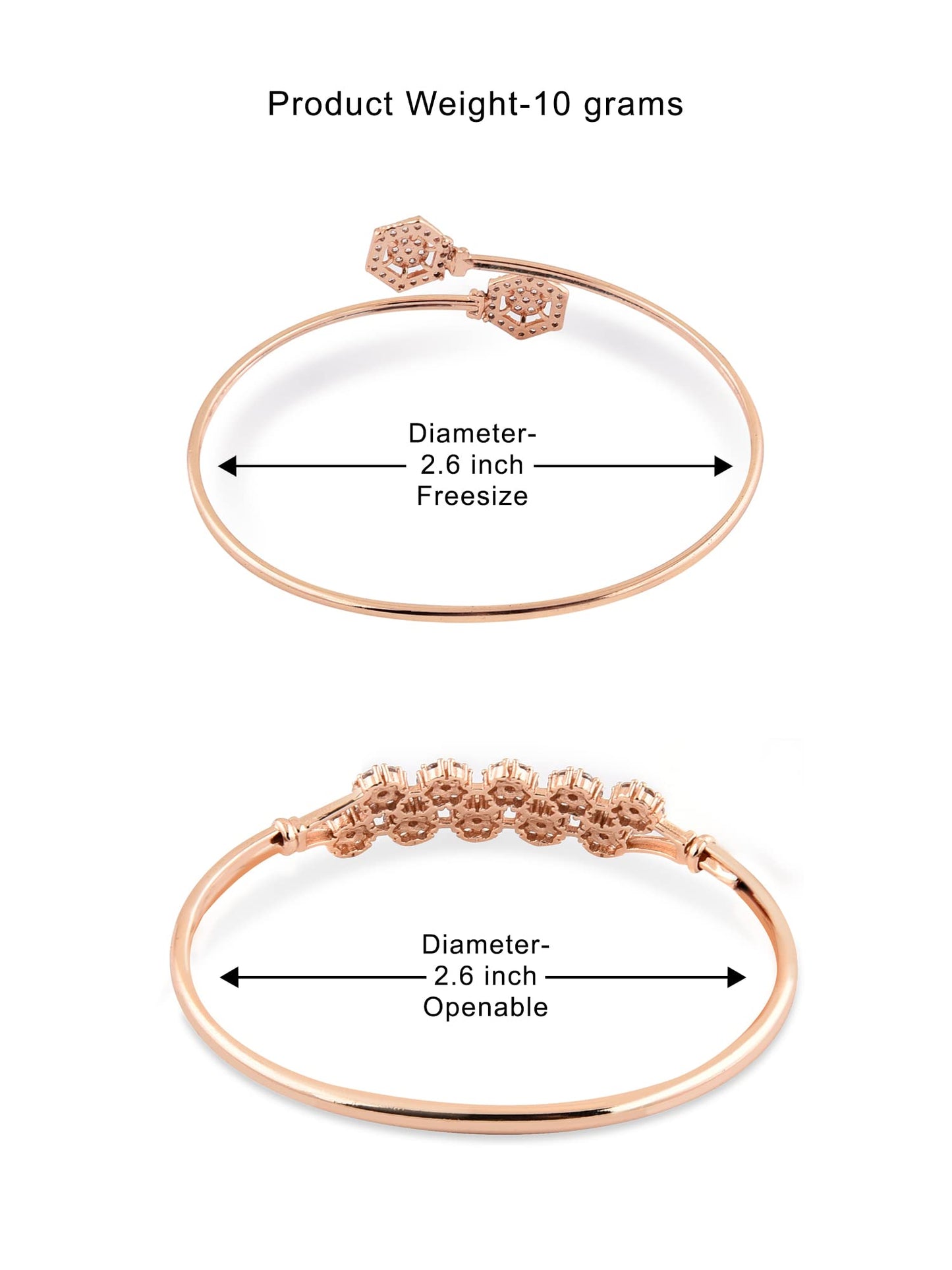 ZAVERI PEARLS Set of 2 Rose Gold Contemporary Cubic Zirconia Brass Kada Style Bracelet For Women-ZPFK11116