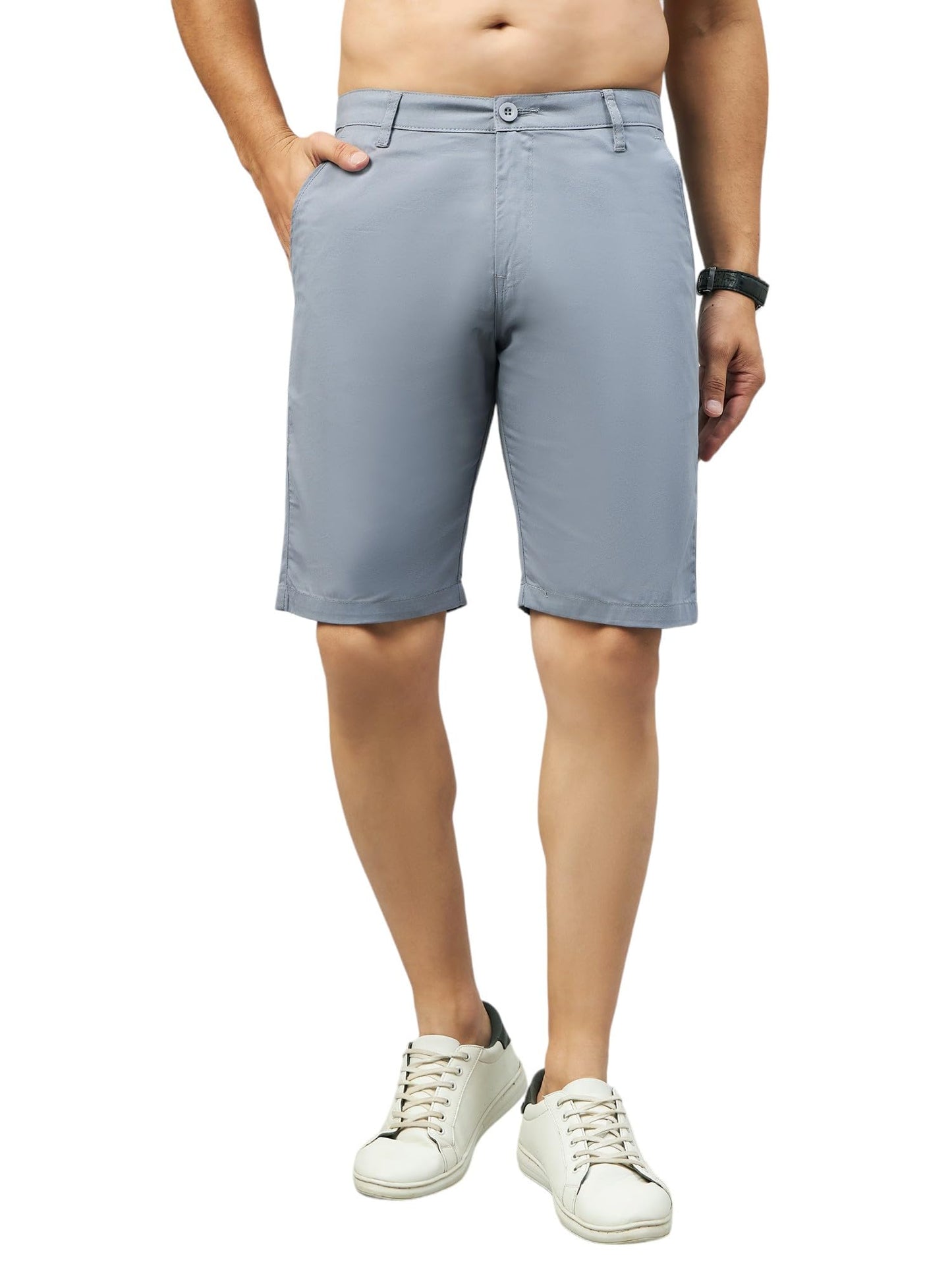 STUDIO NEXX Men's Regular Fit Bluish Grey Cotton Basics Shorts_UBER20_BLUISHGREY_28