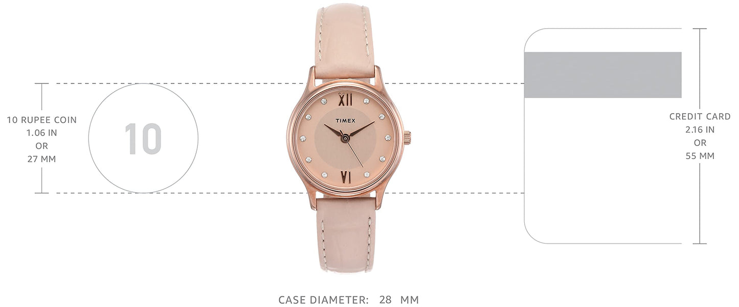 TIMEX Classics Analog Watch for Women with Rose Gold Round Dial & Pink Leather Strap Band Water Resistant Women's Wrist Watches - TW00ZR270E