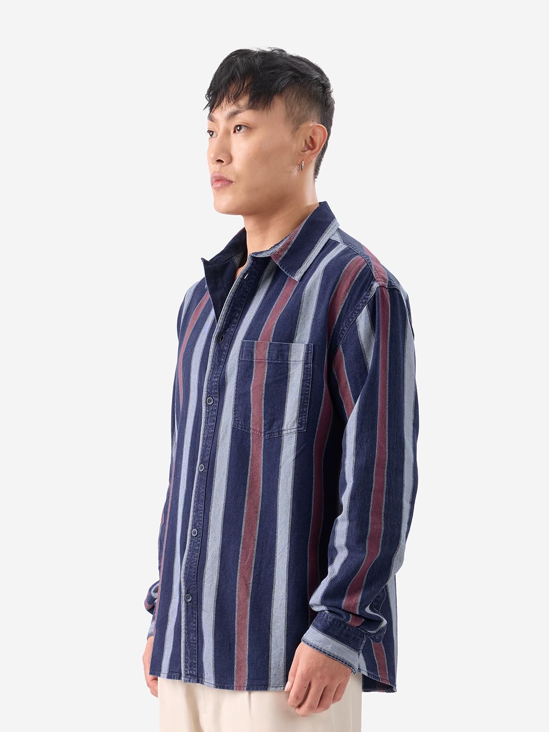 The Souled Store Stripes: Blue, Rust Red Men and Boys Long Sleeves Collared Neck Button Front Cotton Relaxed Fit Shirts