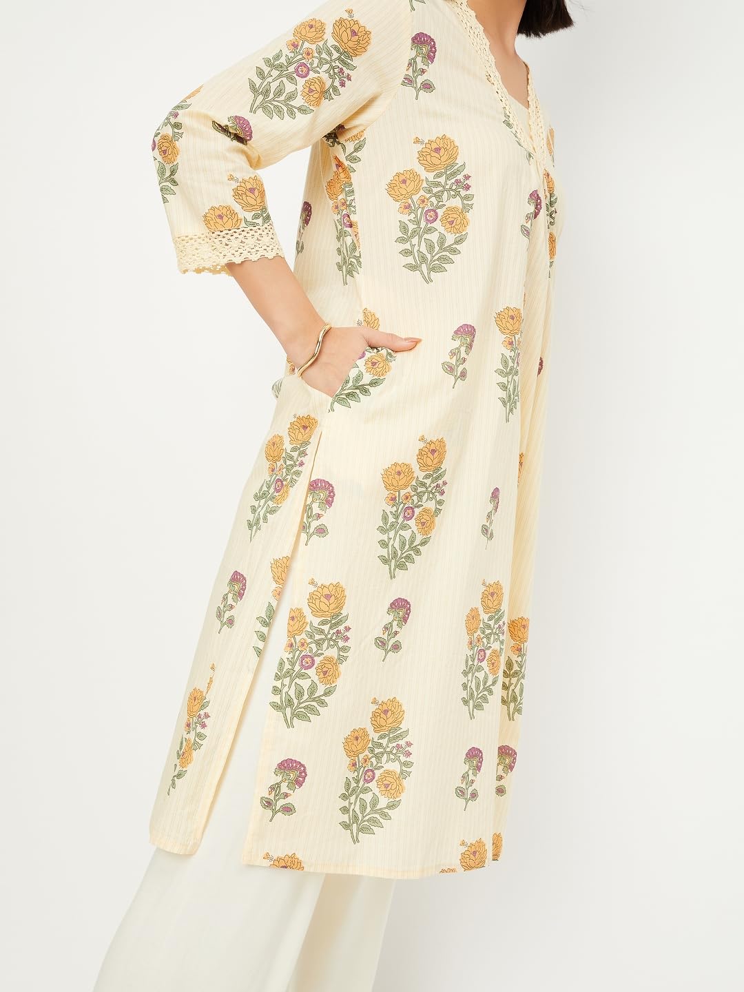 Max Women's Cotton Regular Kurta (PEPKSP25SE_Yellow