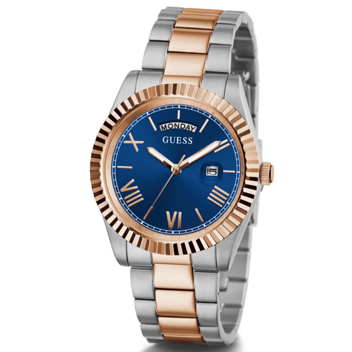 GUESS Men's Stainless Steel Analog Blue Dial Two-Tone Band Watch-Gw0265G12