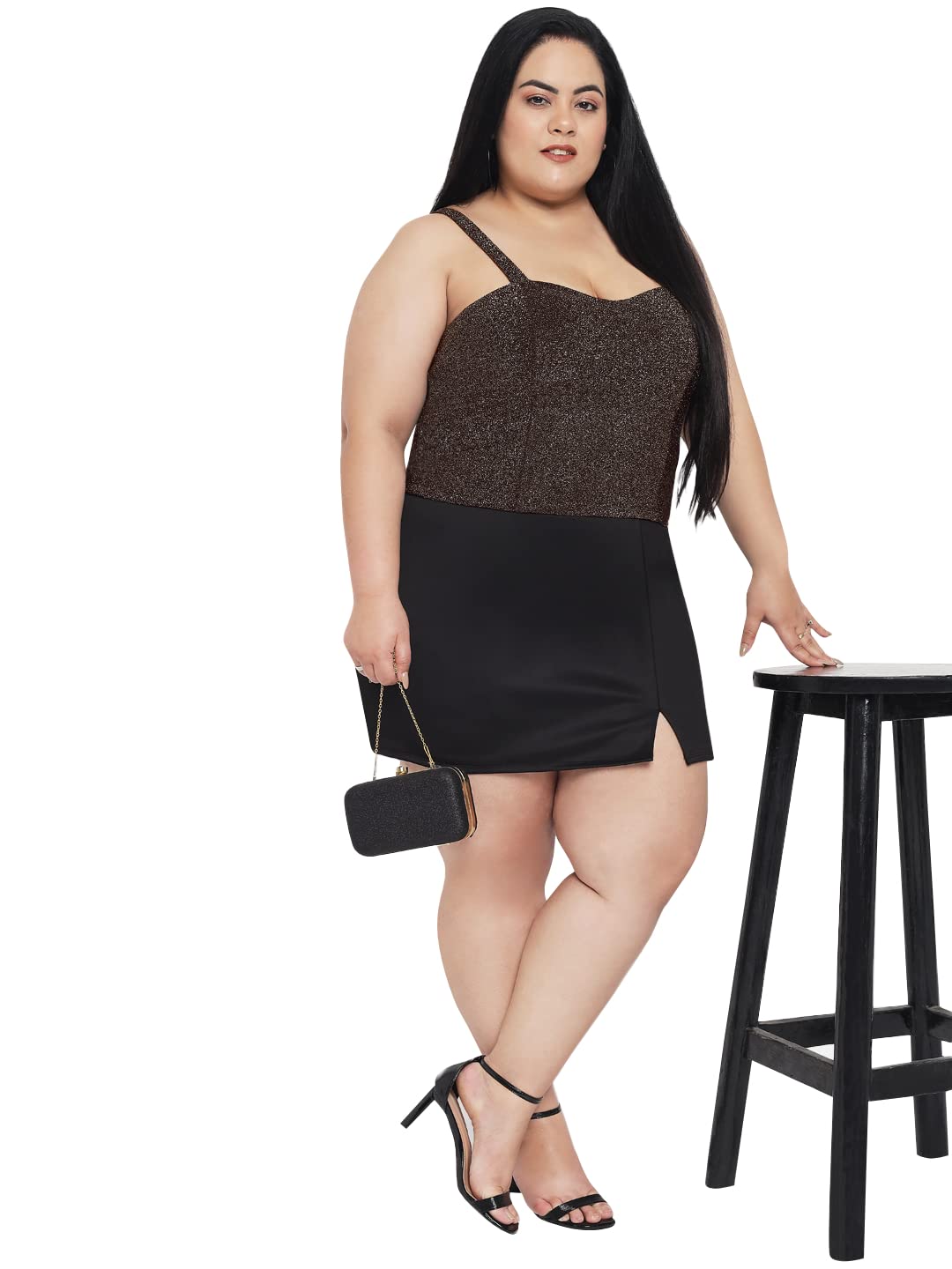 wild U Women Western Plus Size Front Slit Mini Short Trendy Latest Skirt (Black, Waist : 38")