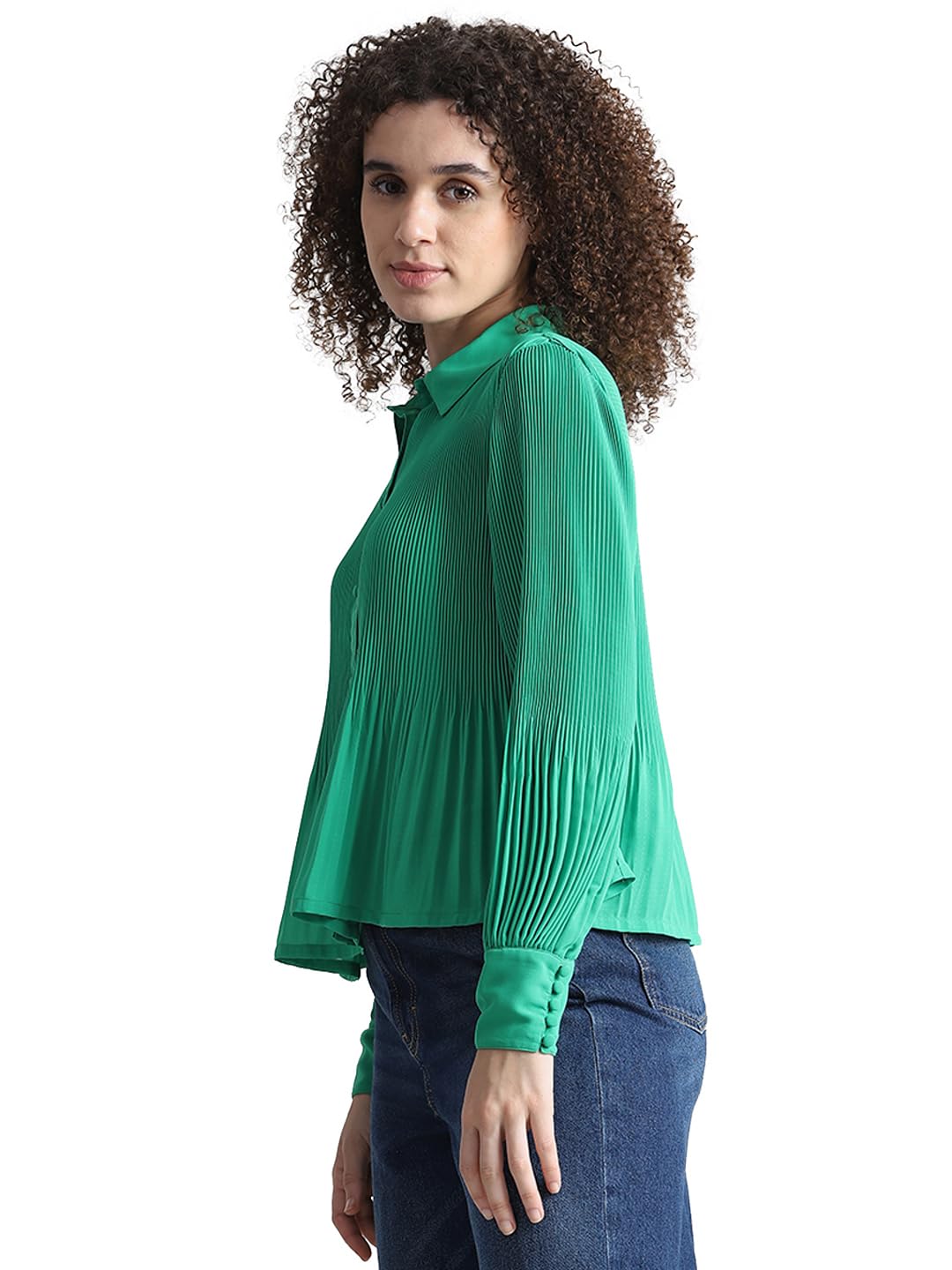 ONLY Green plissé Full Sleeves Shirt
