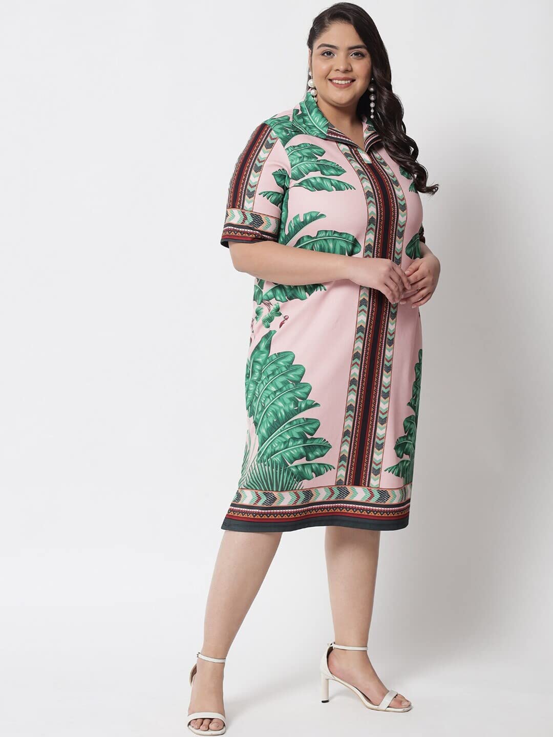 AMYDUS Women Plus Size Printed Polo Dress | Collared Neck | Short Sleeves | Smart Straight Fit | Knee Length | Western Dresses for Women - XL to 9XL
