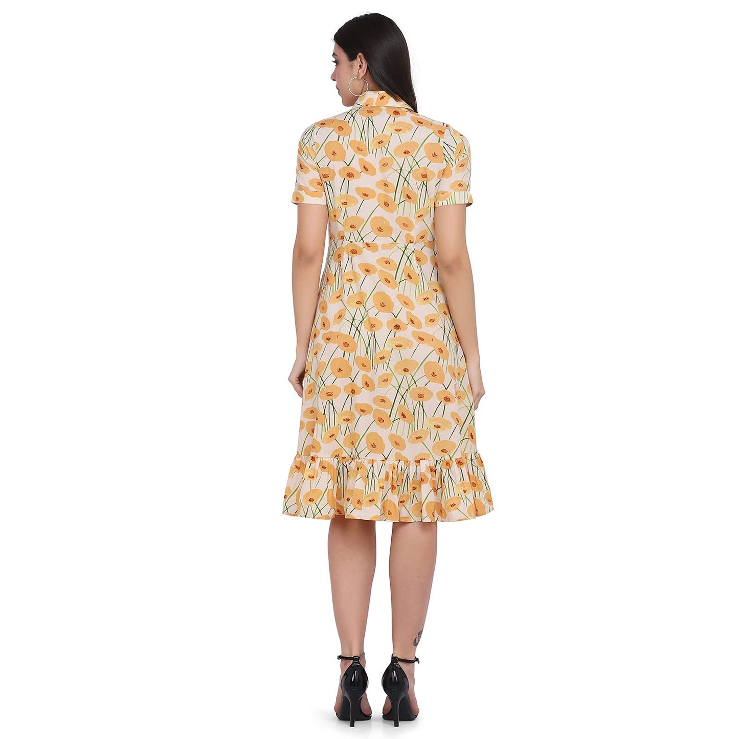 Rangavali Off White Cotton Frill Dress for Women | Western A-Line Frill Short Dress for Womens | Dresses for Ladies | L, 1 Pcs