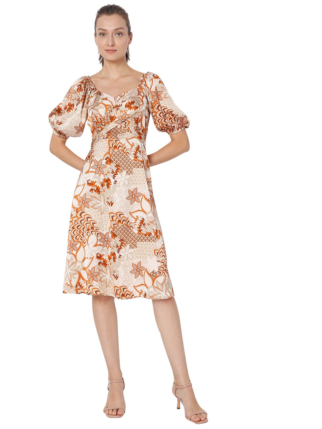 Vero Moda Women's Polyester A-Line Knee-Length Dress (148437501-Barn Red_Barn XL)