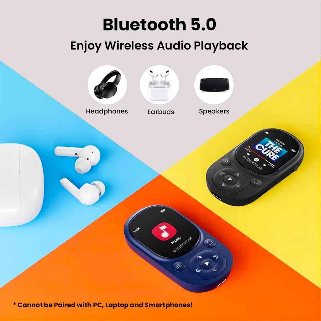 AUDIOCULAR M11 32GB MP3 Digital Player with Clip, Portable Bluetooth Music Player Support Upto128GB External Storage, Pedometer, FM Radio, Voice Recorder, E-Book, Stopwatch (32GB - Black)