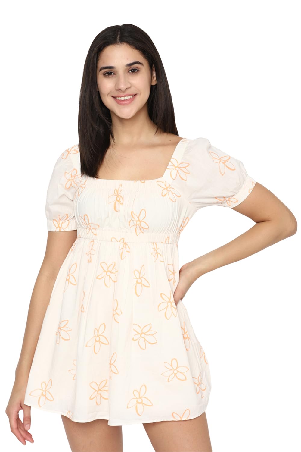 American Eagle Women's Cotton A-Line Mini Dress (WES0397173106_Cream