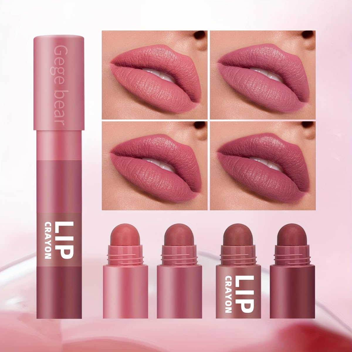 GEGE BEAR L'Amour 4-in-1 Velvet Matte Lipstick Crayon – Compact Design, Vibrant Shades, Long-Lasting & Smooth Application (SET 01, PACK OF 1)