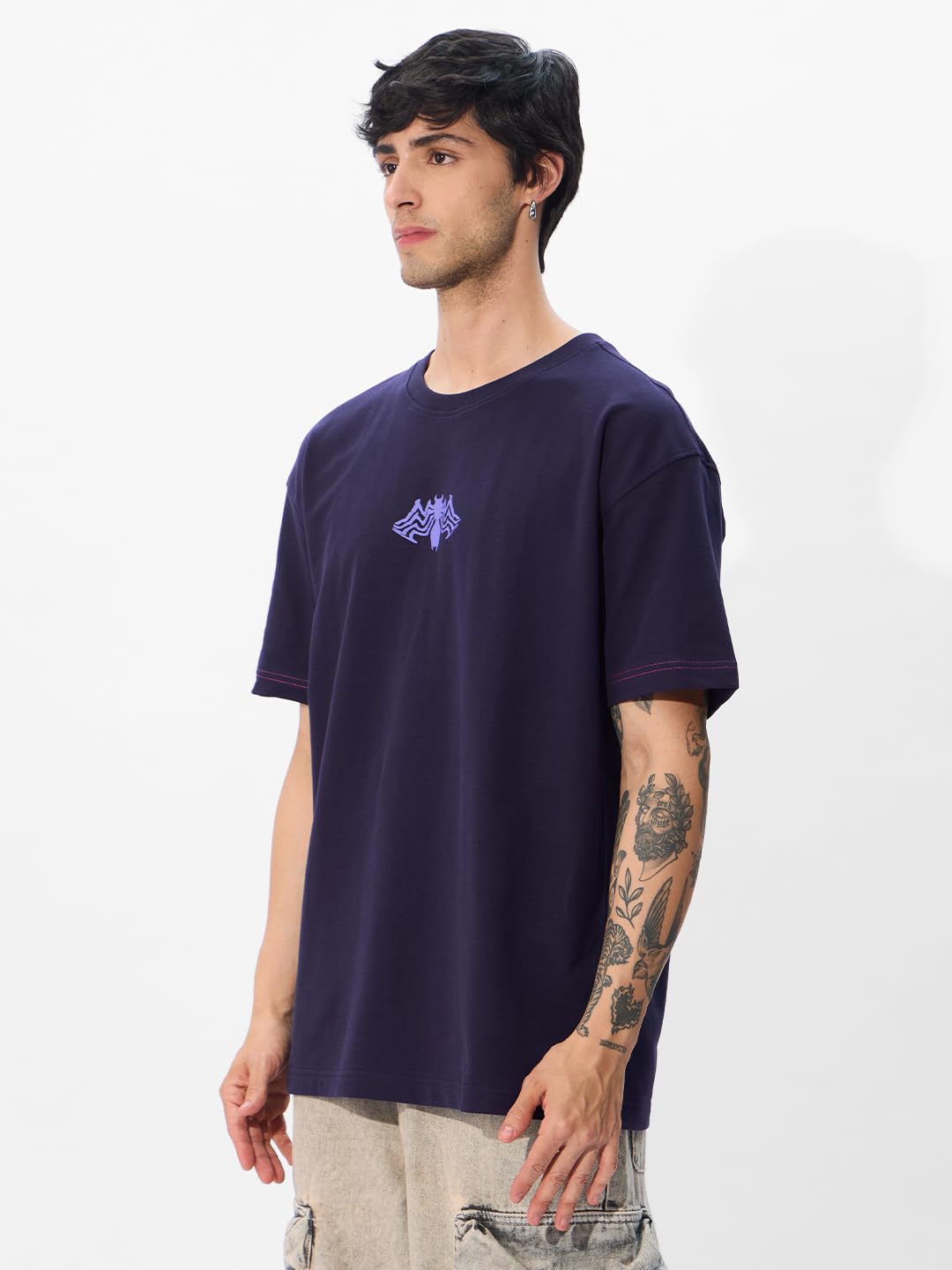The Souled Store Official Marvel: Venom Symbiote Oversized T-Shirt for Men Boys Cotton Casual Half Sleeves Baggy Loose Fit Drop Shoulder Round Neck Navy Blue