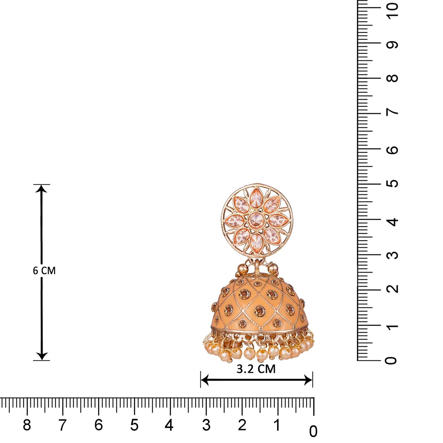 JFL - Jewellery for Less Traditional Stylish Handcrafted Enamel Cz LCD Polki Stone Pearl Hanging Ethnic Jhumki Earrings Jewellery for Women (Peach),Valentine