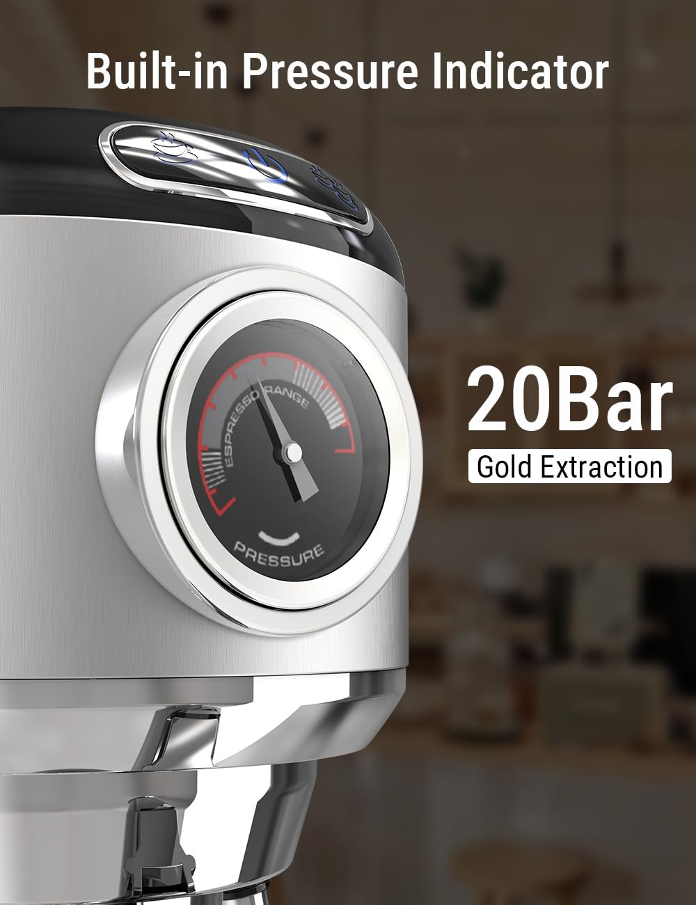 Costar 20 Bar Espresso Coffee Machine with Steam Wand, Stainless Steel, 1350W Quick Heating Coffee Maker Machine for Home,Pressure Indicator, Compact Espresso Maker for Home Barista for Espresso/Latte