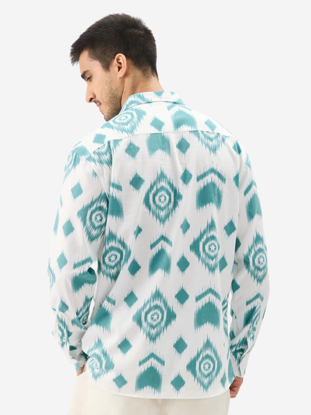 The Souled Store Official Captain America: Indie Pattern Long Sleeve Collared Neck Button Down Regular Fit Cotton Shirts for Mens & Boys- Heroic Style for Every Day White