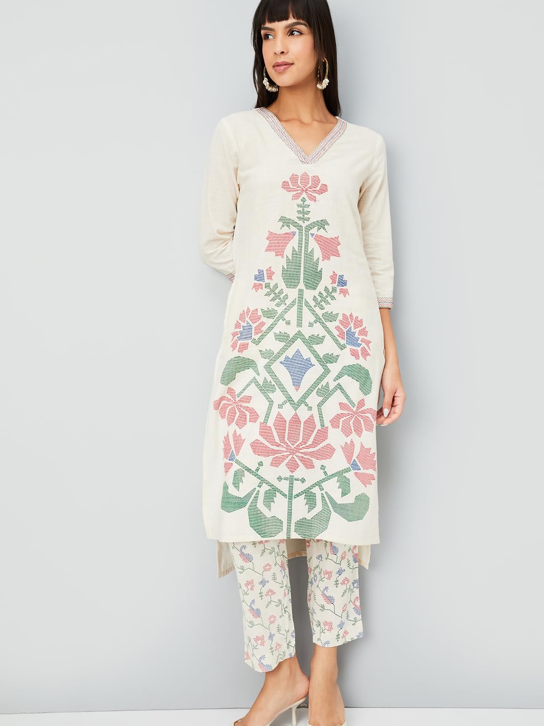 Max Women's Cotton Blend Kurta Set (CTKST54102_Off White