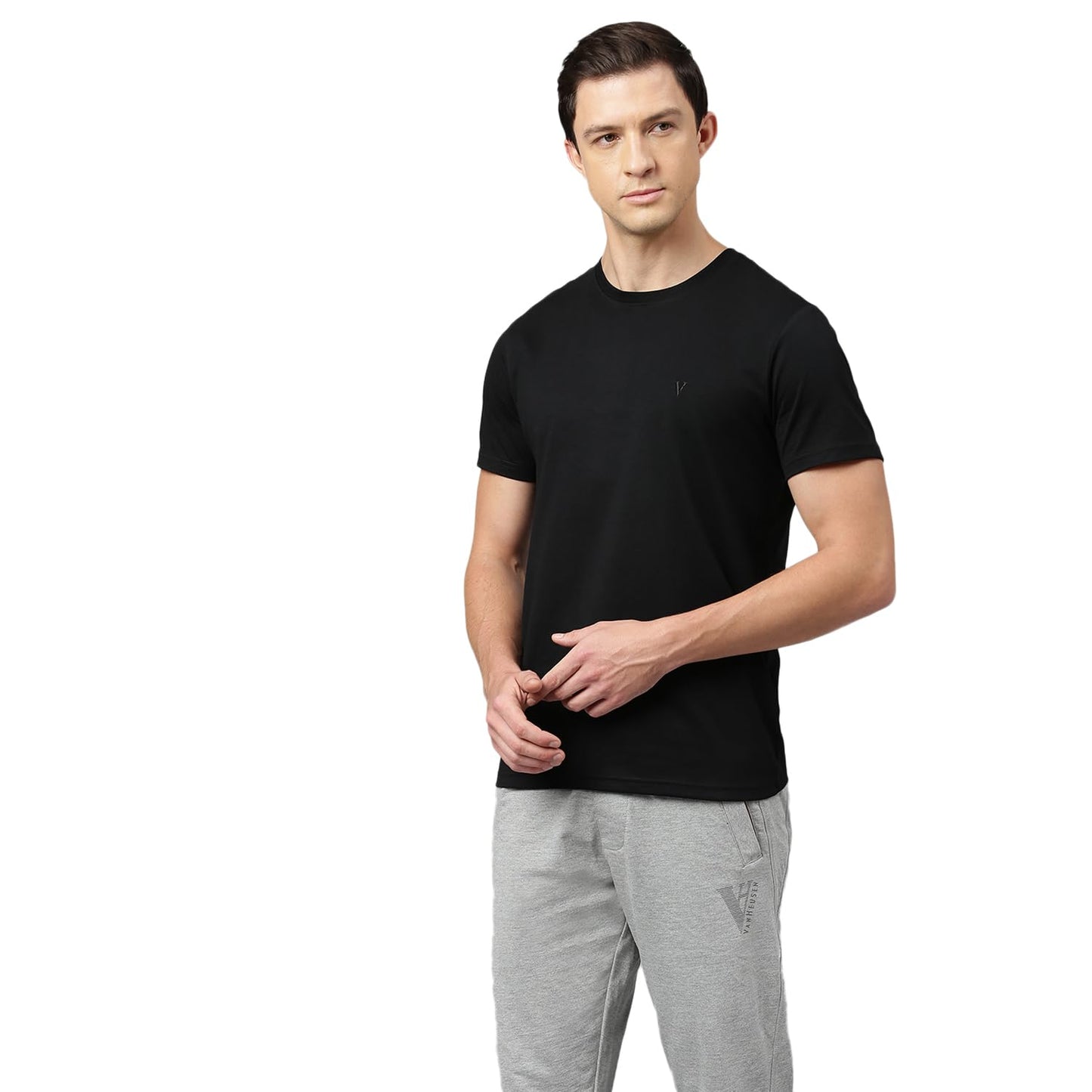 Van Heusen Men's Solid Regular Fit T-Shirt (IHTS1LBKE60052_Black