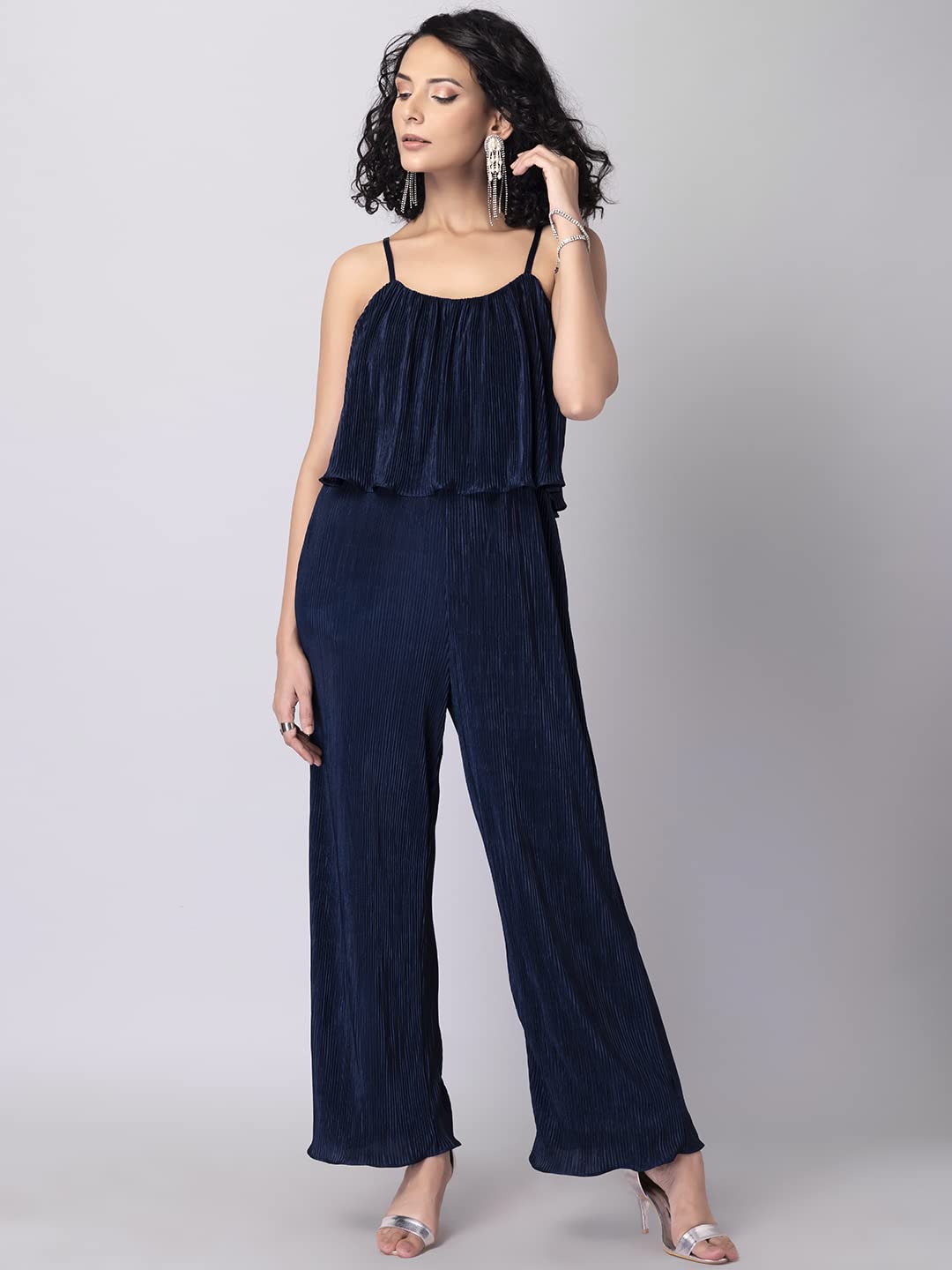 FabAlley Navy Strappy Pleated Jumpsuit