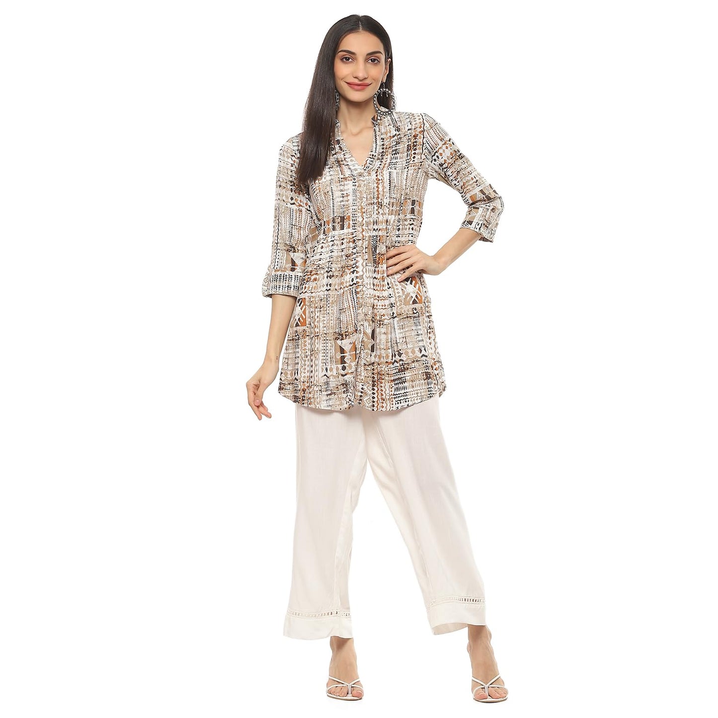 BIBA Regular Women Rayon Straight Kurti (TOP&TUNICS20217SS24BRN_Brown