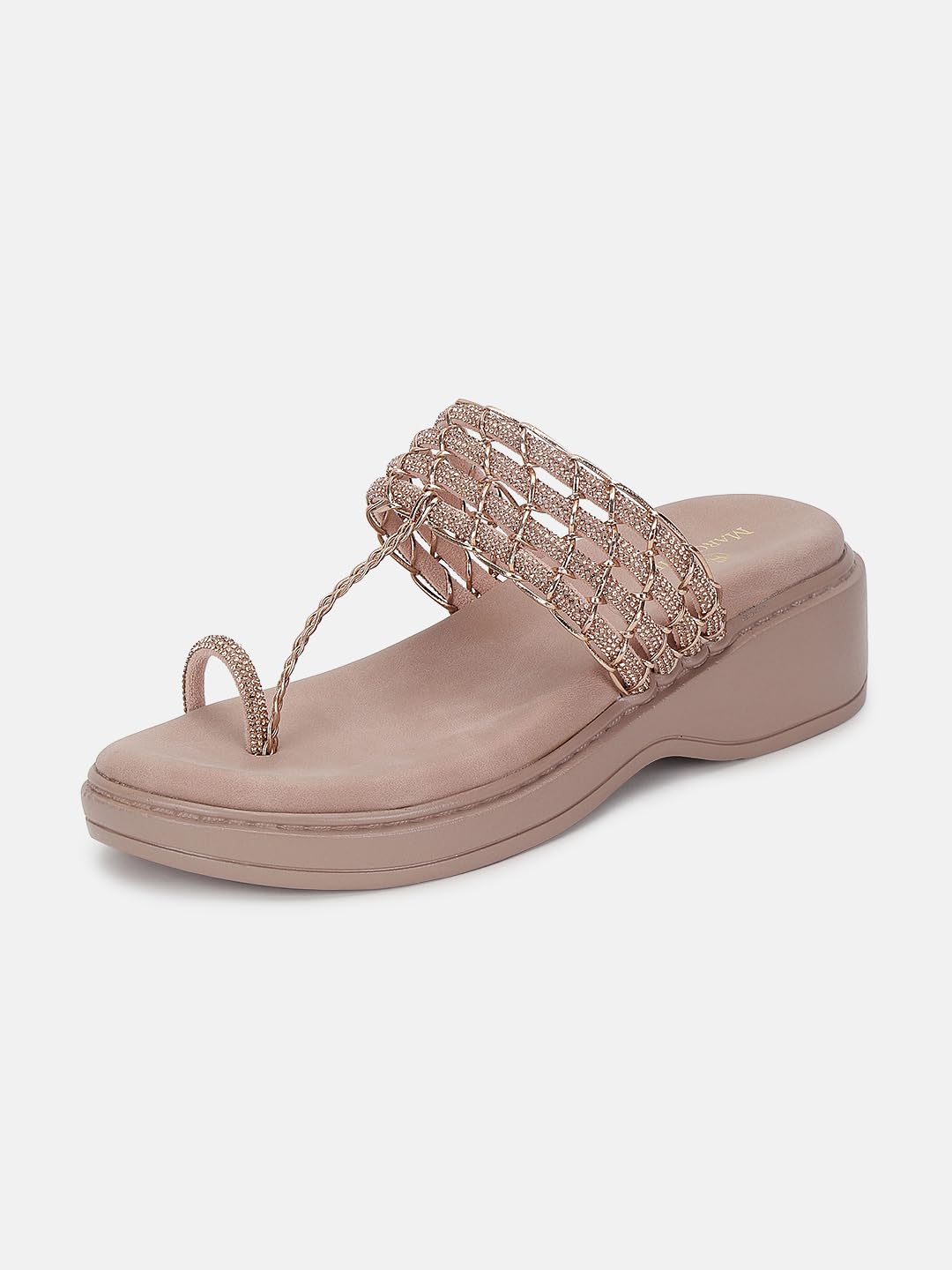 Marc Loire Women's Bow Embellished Slip-On Platform Heel Fashion Sandal for All Occasion (Rose Gold, 6)