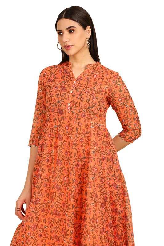 Soch Womens Peach Floral Print Kota Doria Dress