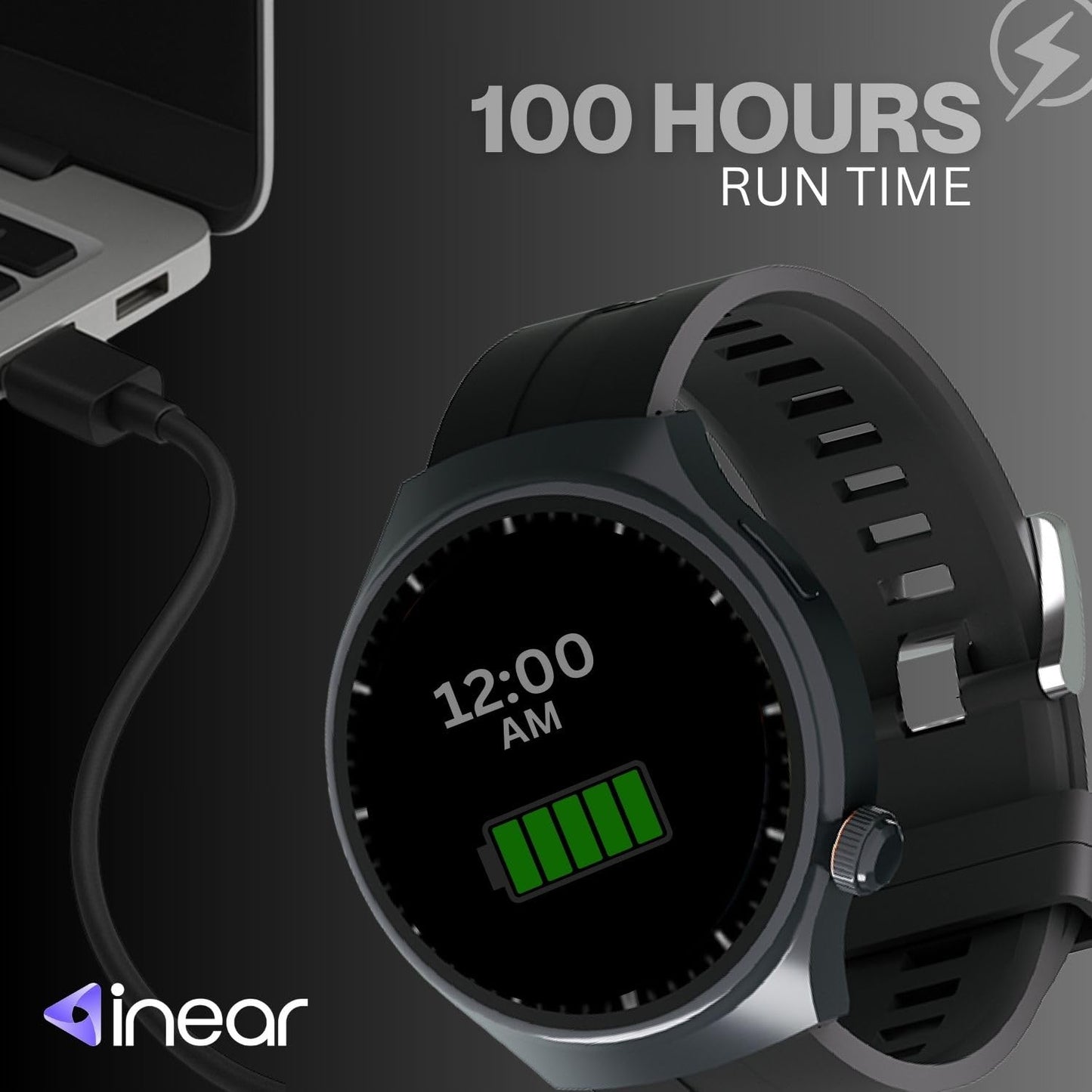 InEar INWATCH Ultra Smartwatch 2.1" HD Display, Bluetooth Calling, Fitness Watch with Heart Rate Monitor, Sleep Tracker, IPX4 Waterproof, Black Strap, Smartwatch for Android iOS Men Women