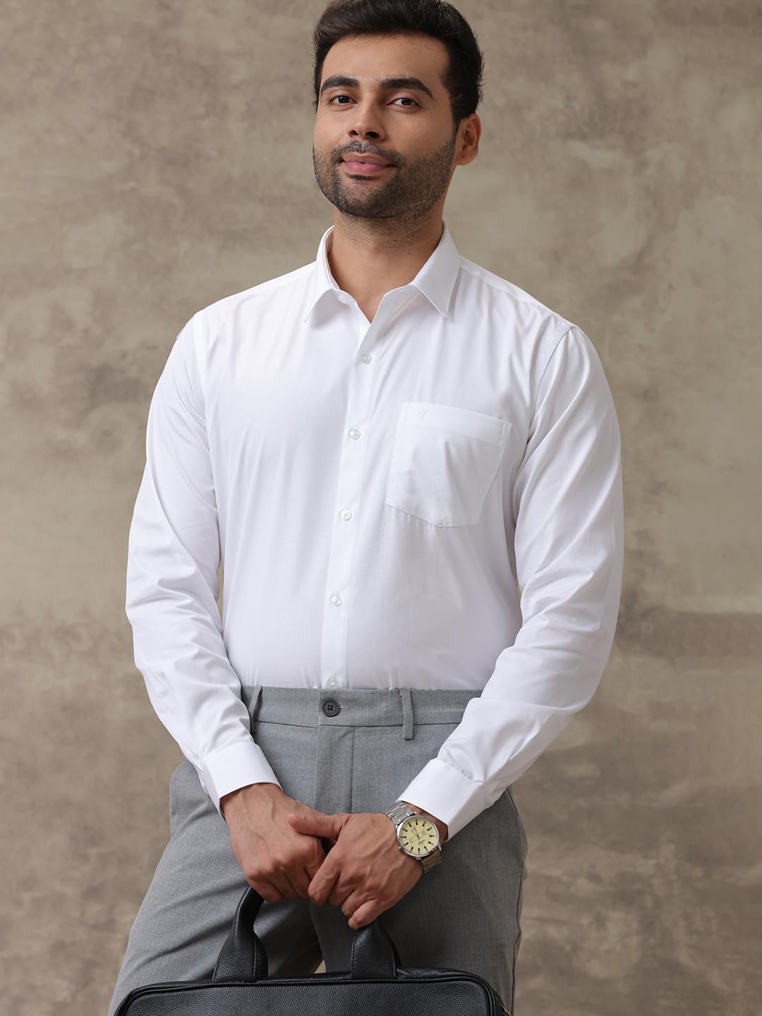 RAMRAJ COTTON Mens Cotton Solid White Full Sleeve Shirt (40; White)