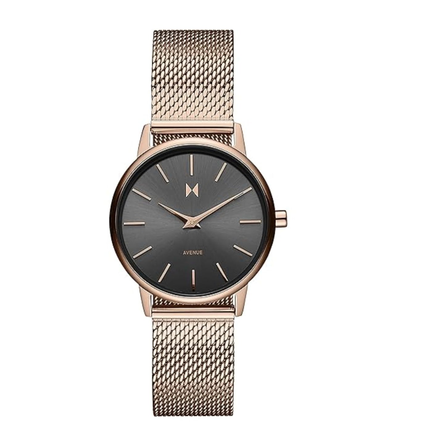 MVMT Avenue Qtz Basic Slim Gunmetal Round Dial Women's Analog Watch|Ionic Plated Rose Gold Steel Material|Gold Color Band - 28000224-D