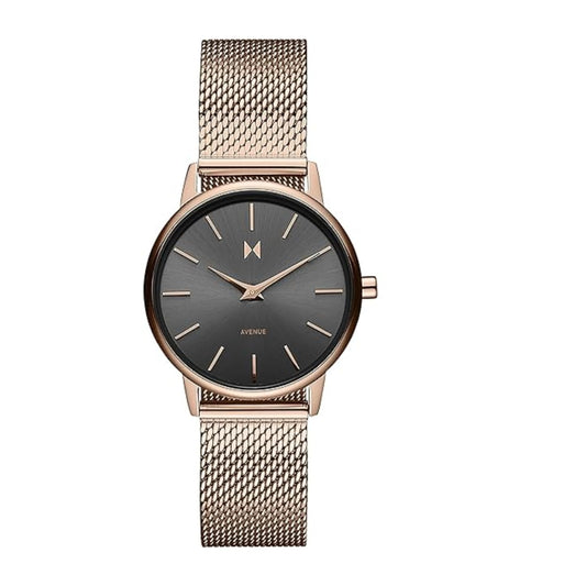 MVMT Avenue Qtz Basic Slim Gunmetal Round Dial Women's Analog Watch|Ionic Plated Rose Gold Steel Material|Gold Color Band - 28000224-D