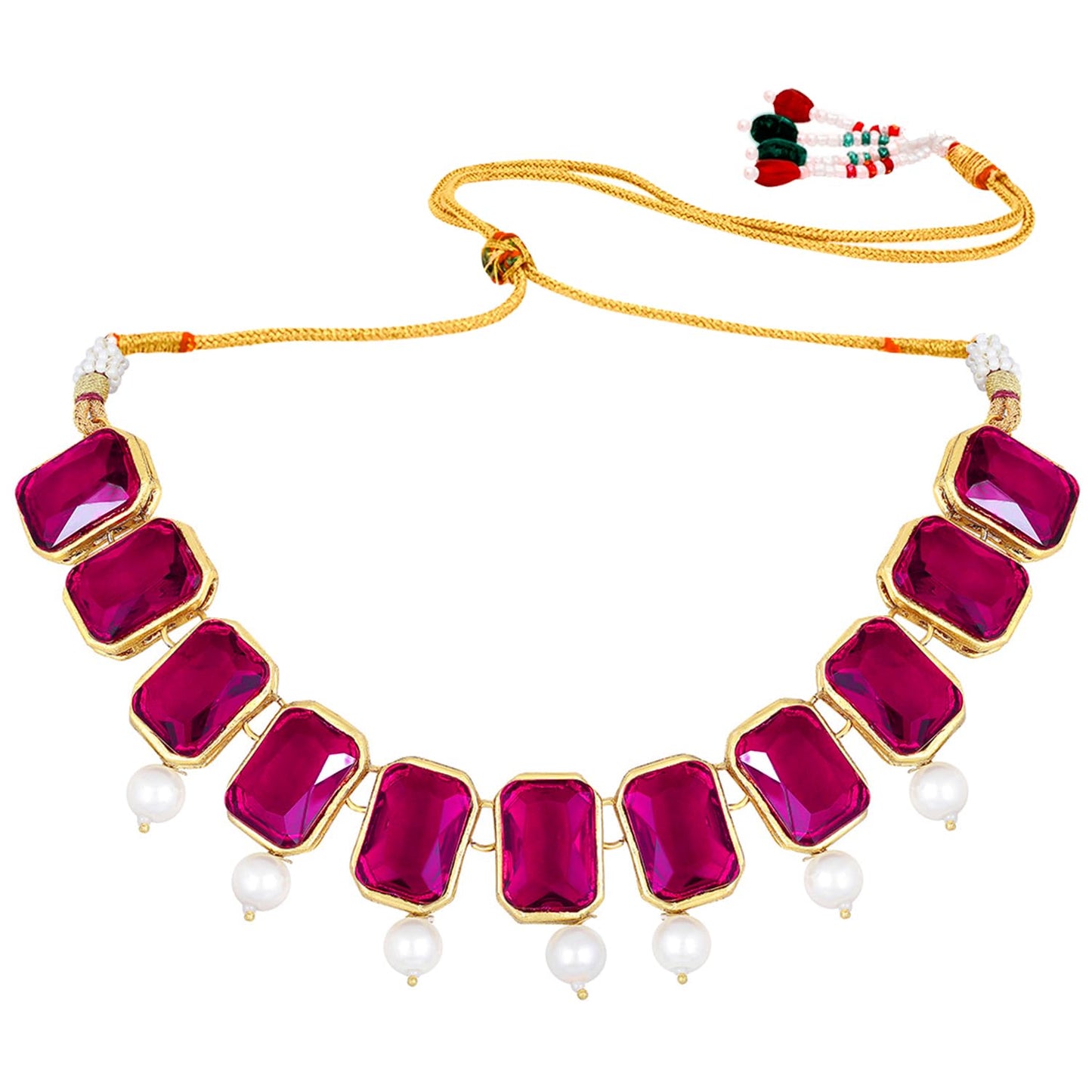 Peora Traditional Jewellery Rani Pink Crystal Pearl Necklace Earring Jewellery Set Gift for Women Girls Wedding