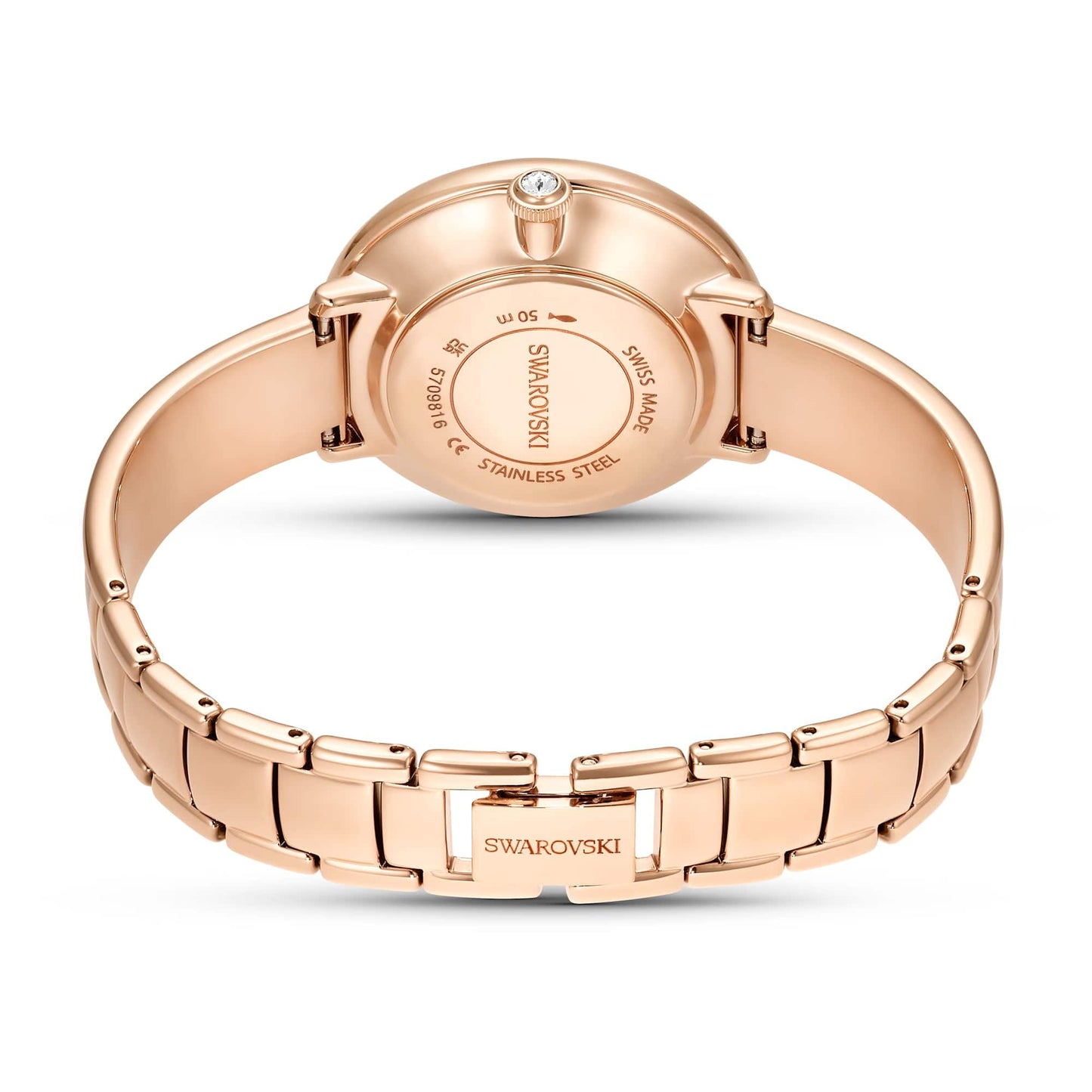 Swarovski Crystalline Bangle Watch, Swiss Made, Metal Bracelet, White, Rose Gold-Tone Finish, White, strap