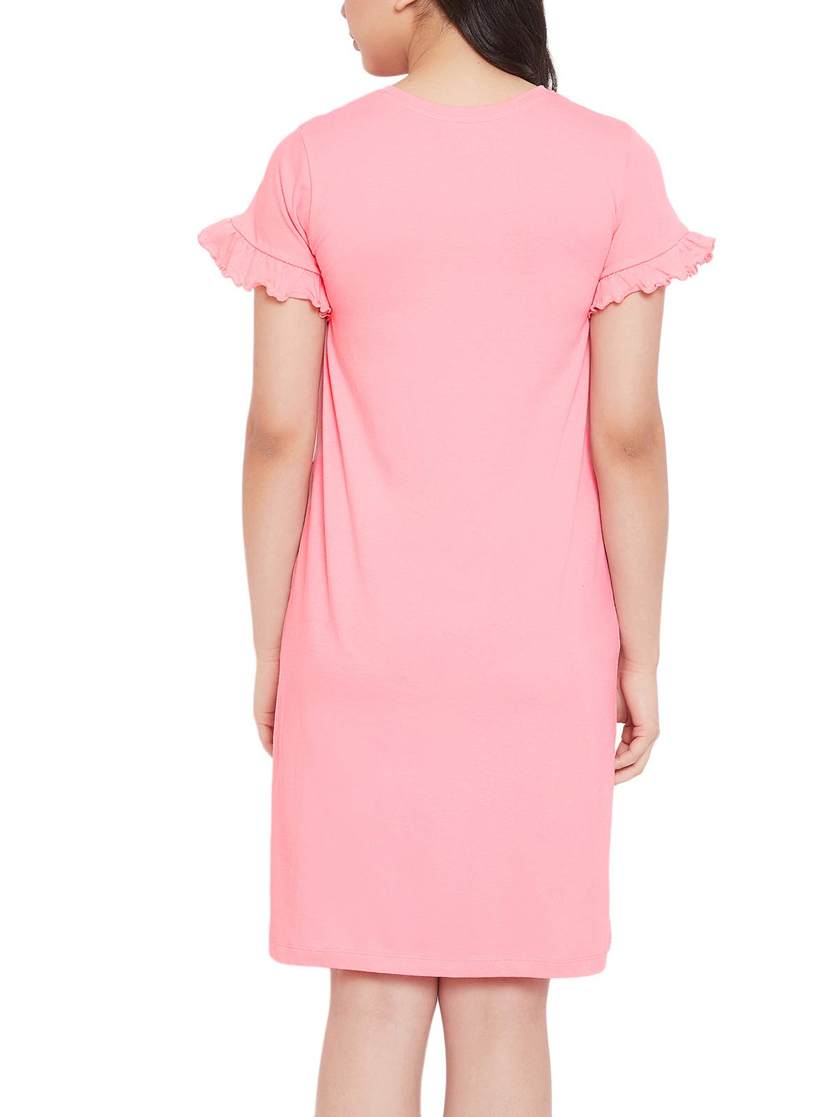 Clovia Women's Cotton Printed Knee Length Nighty (NS1340A22L_Pink_L)