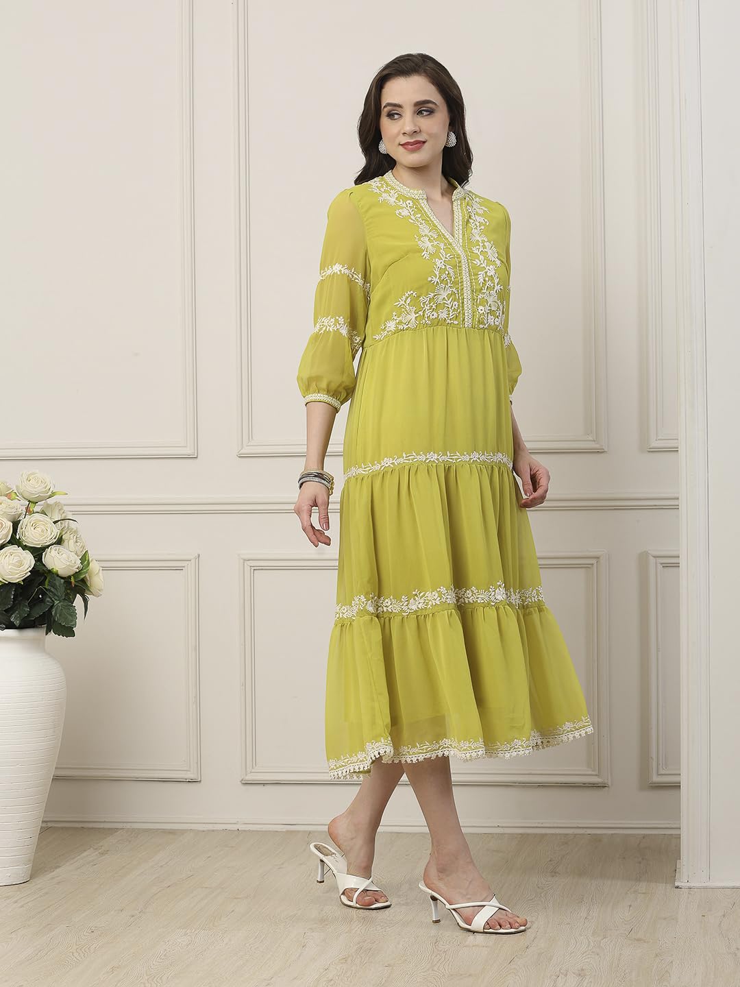 Biba Women Lime Tiered Dress_32